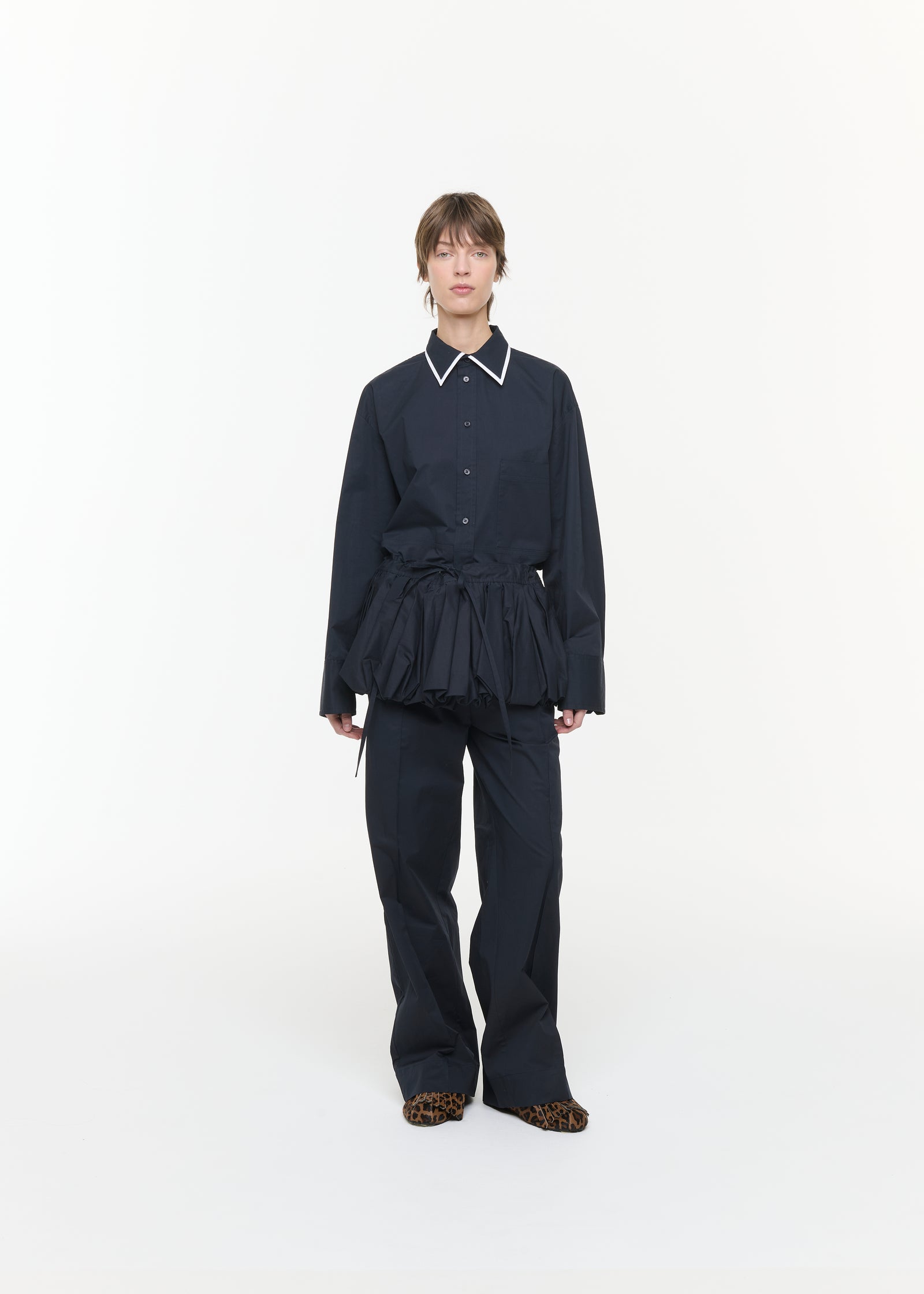 BLUE BLACK POPELINE COCOON PEPLUM