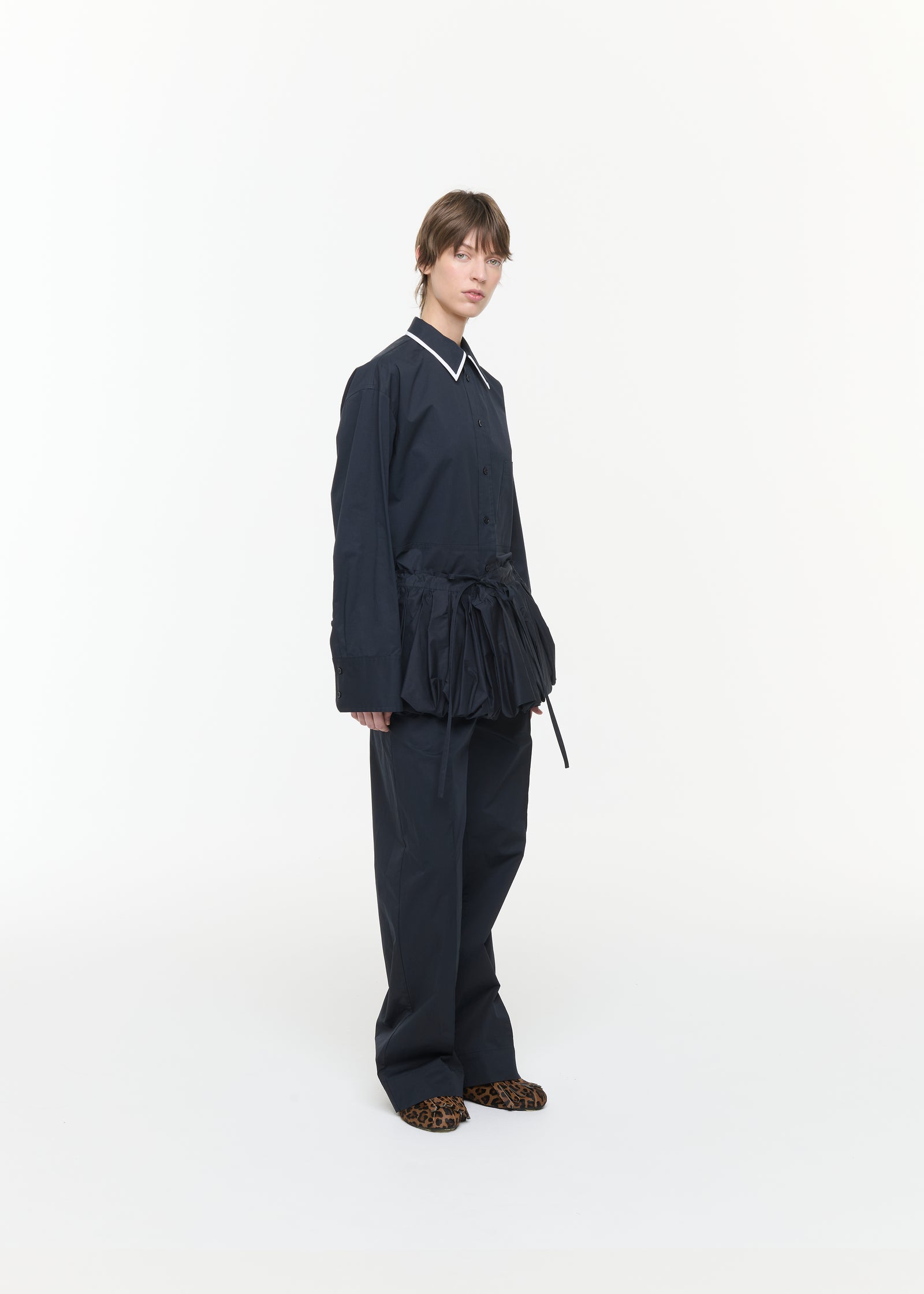 BLUE BLACK POPELINE COCOON PEPLUM