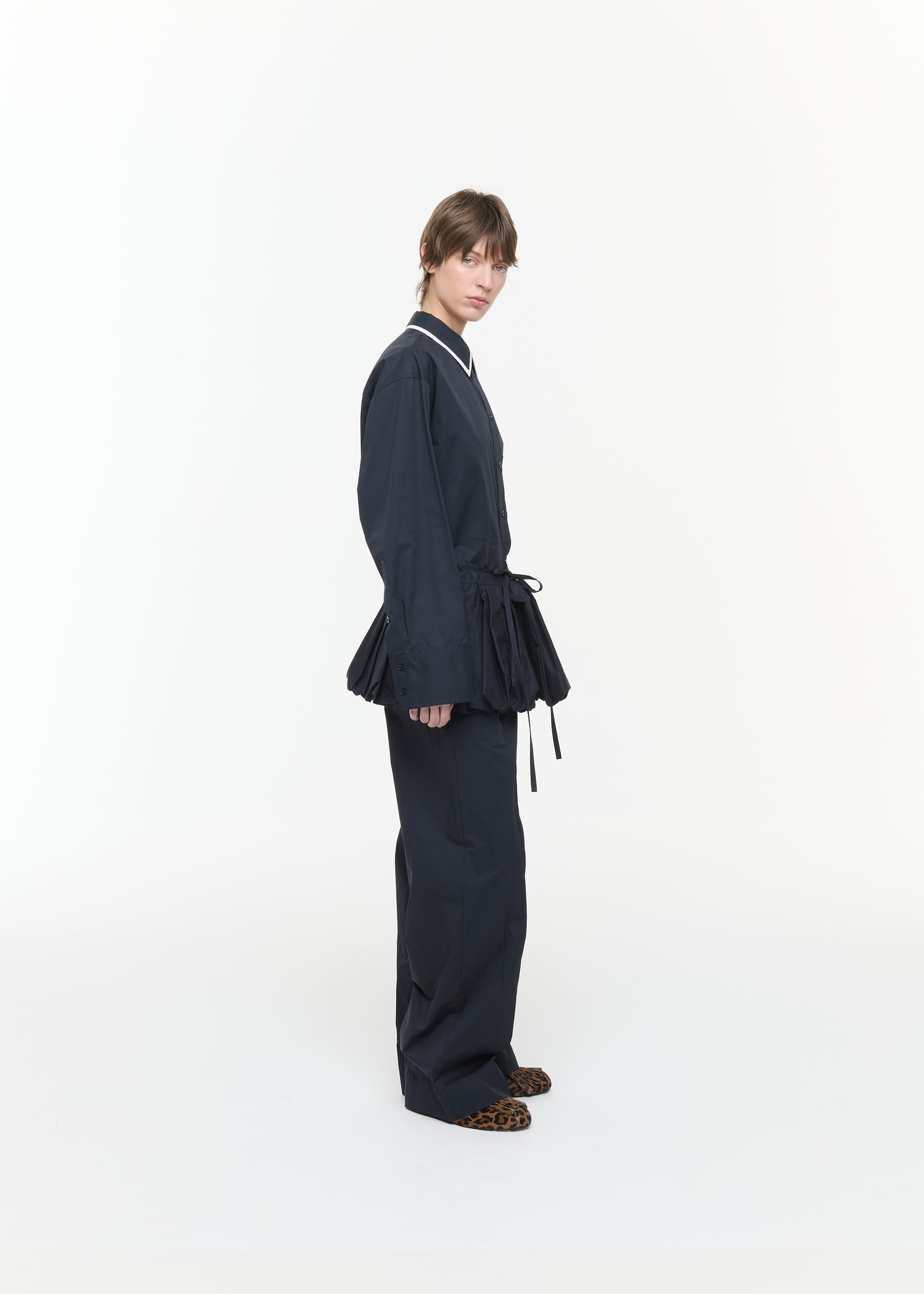 BLUE BLACK POPELINE COCOON PEPLUM