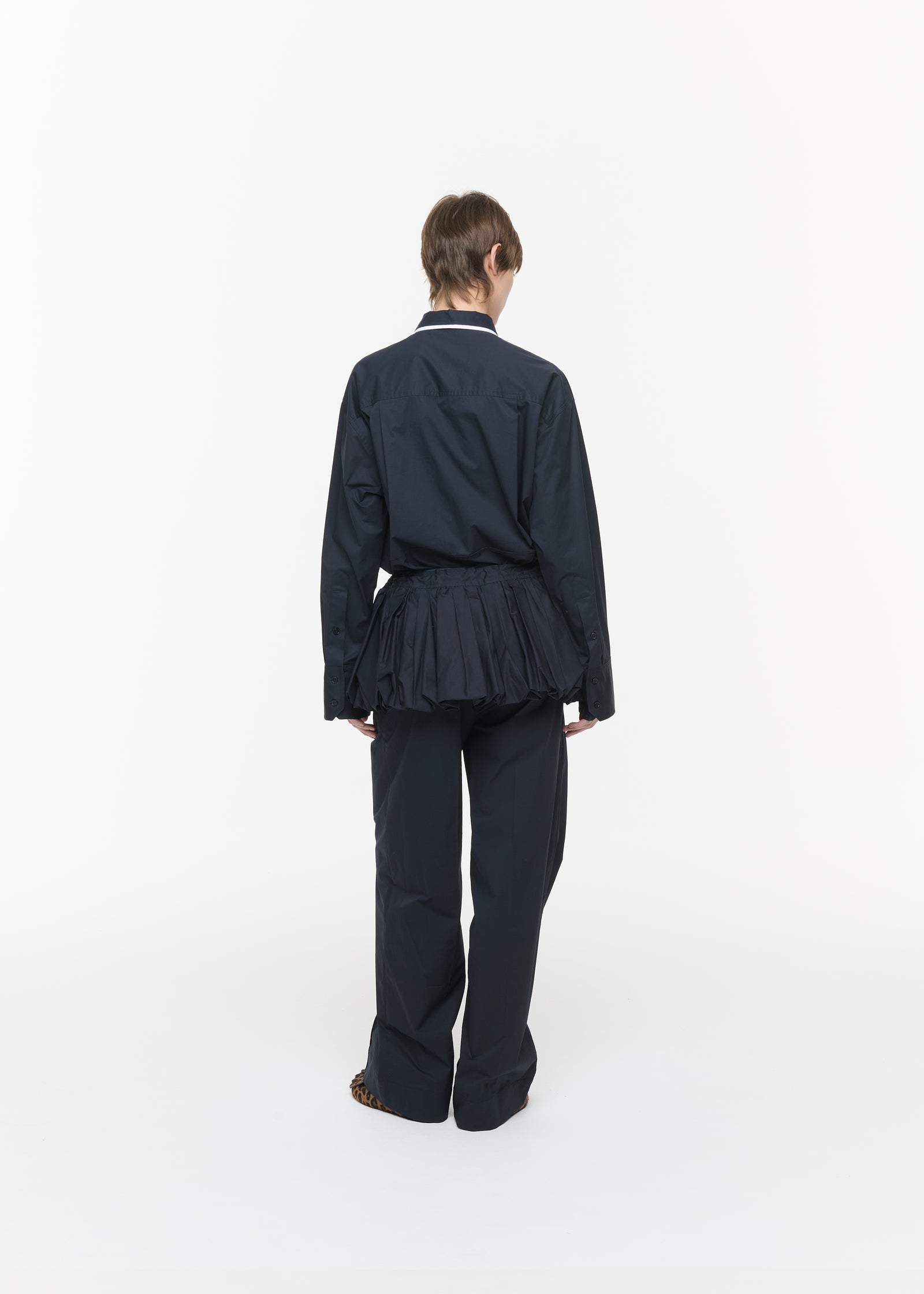 BLUE BLACK POPELINE COCOON PEPLUM