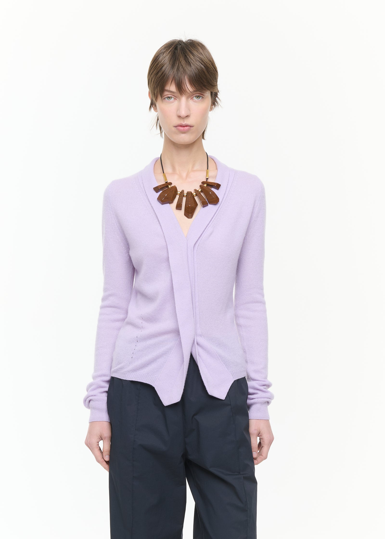LILAC CASHMERE V-NECK CARDIGAN