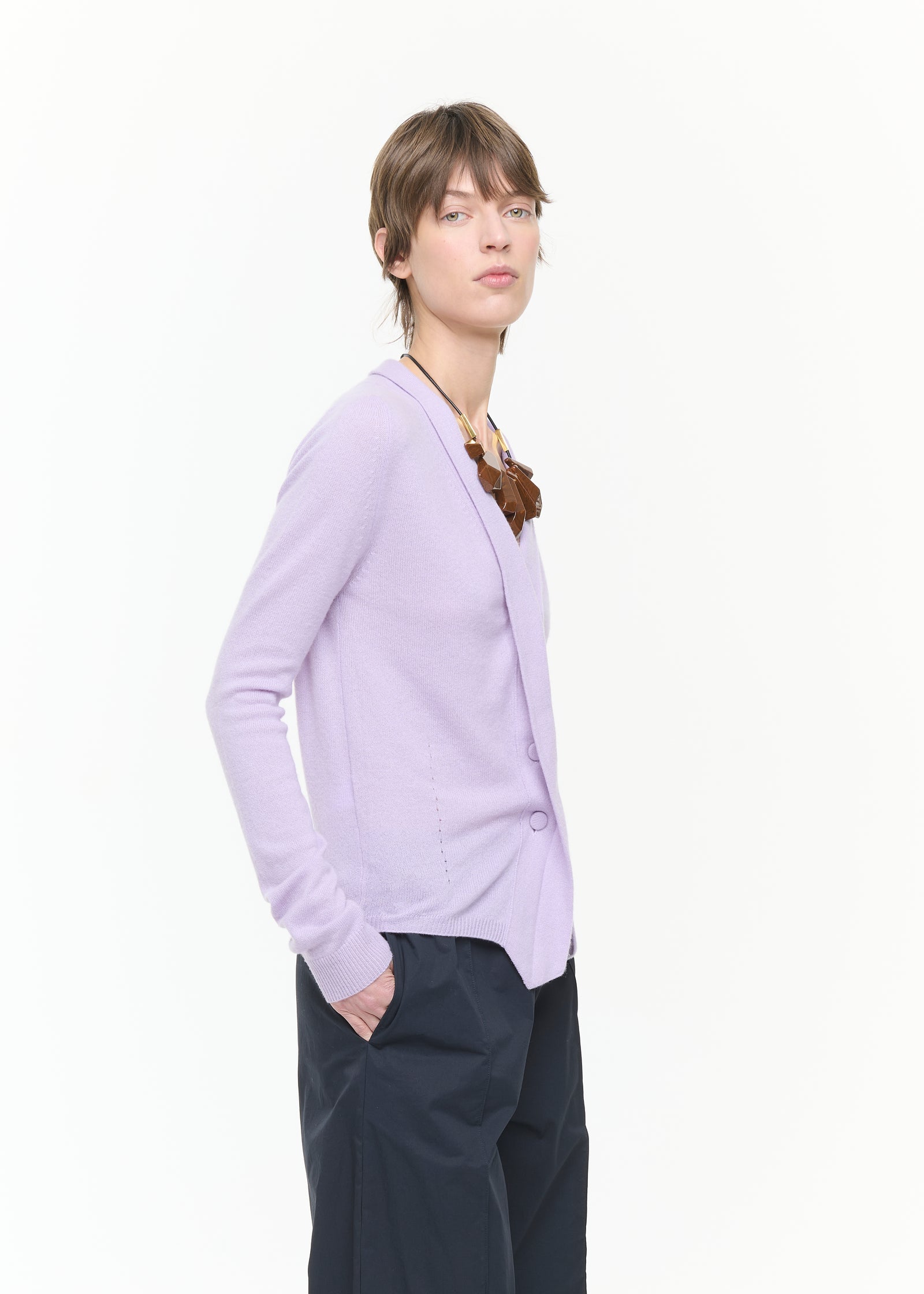 LILAC CASHMERE V-NECK CARDIGAN