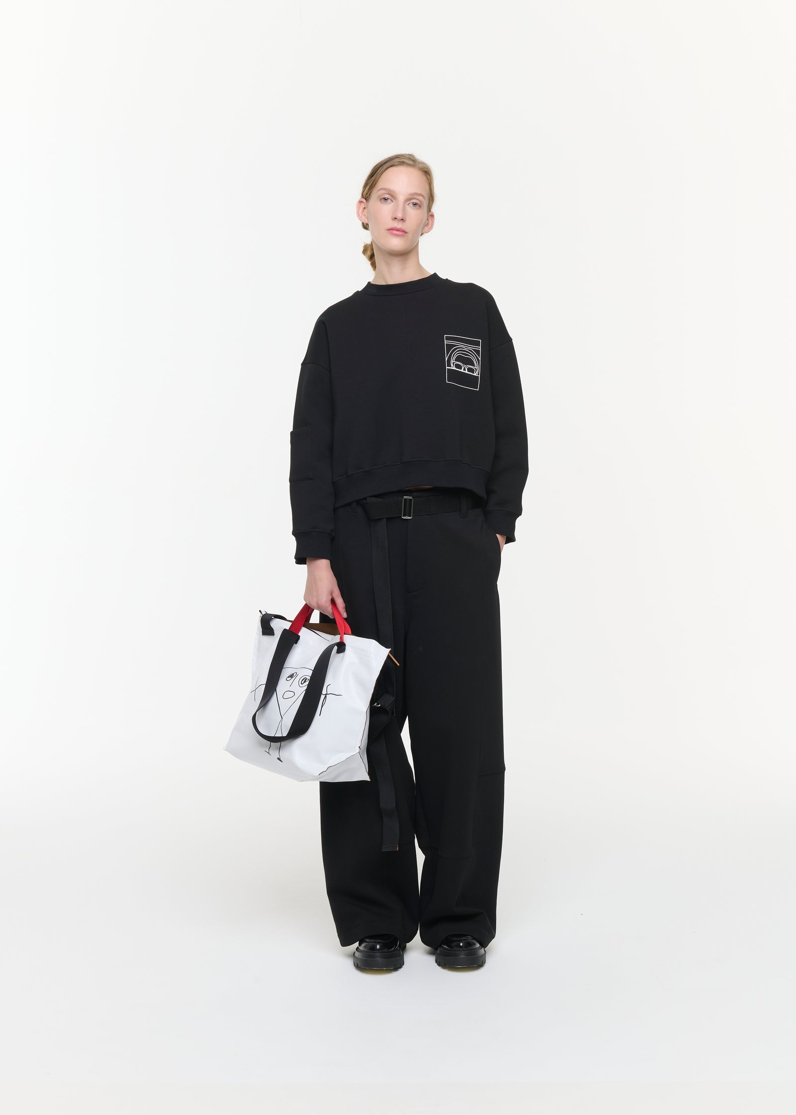 WIDE LEG BLACK FLEECE TROUSERS