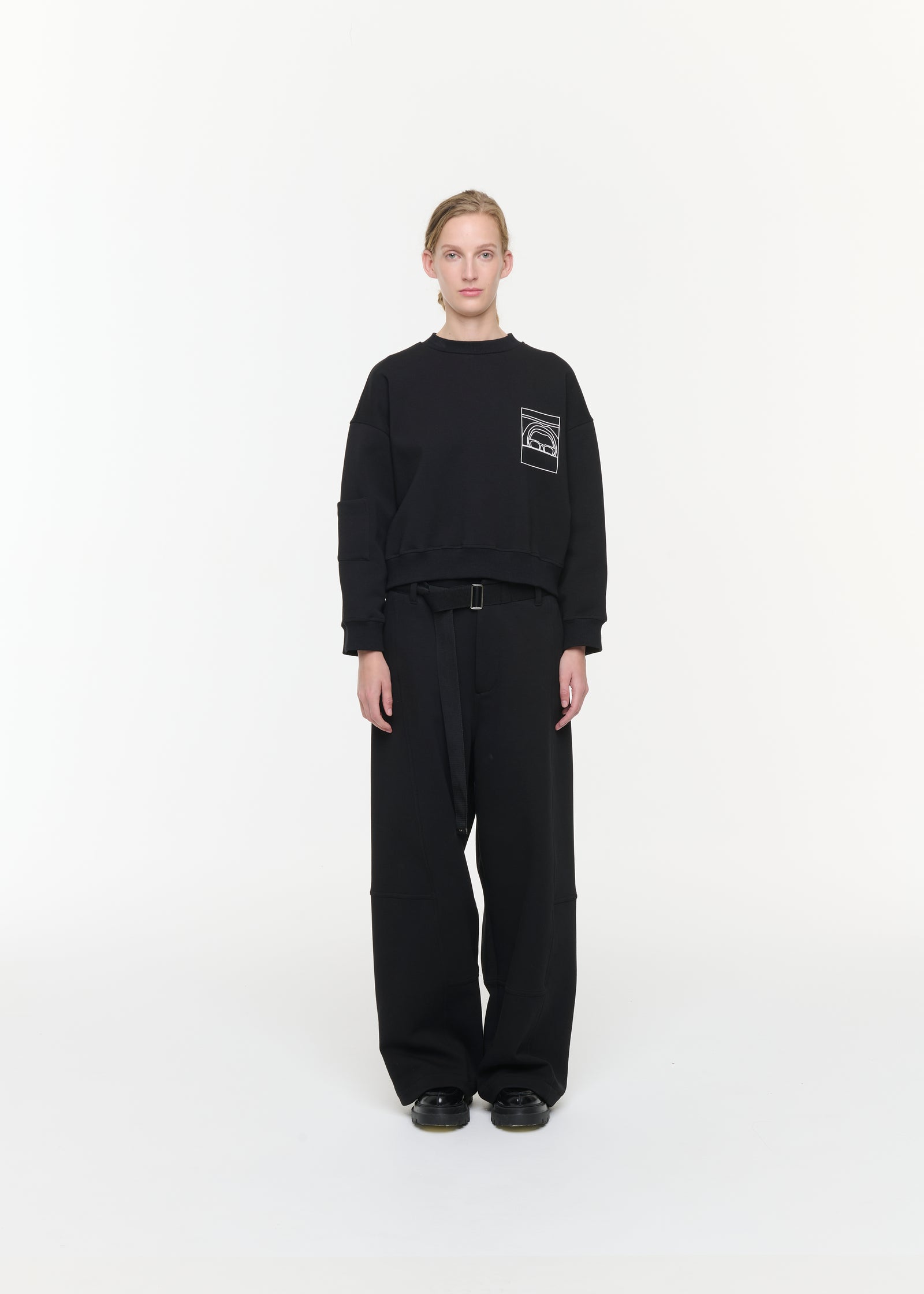 WIDE LEG BLACK FLEECE TROUSERS