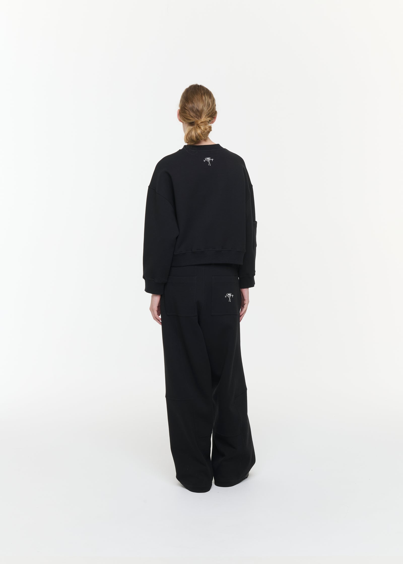 WIDE LEG BLACK FLEECE TROUSERS