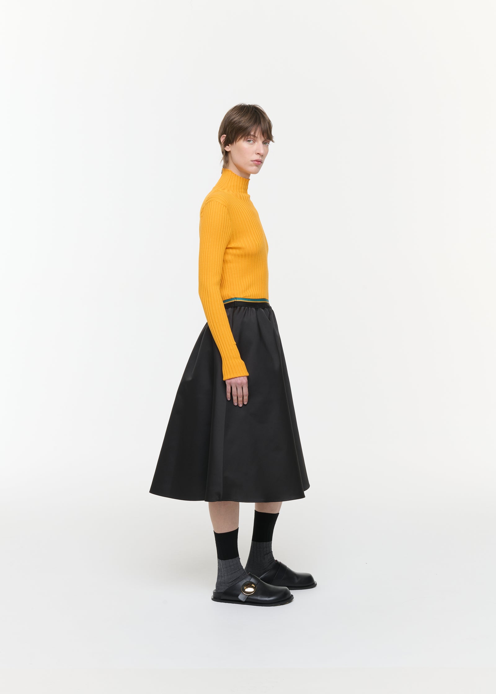 BLACK DUCHESSE A LINE MIDI SKIRT