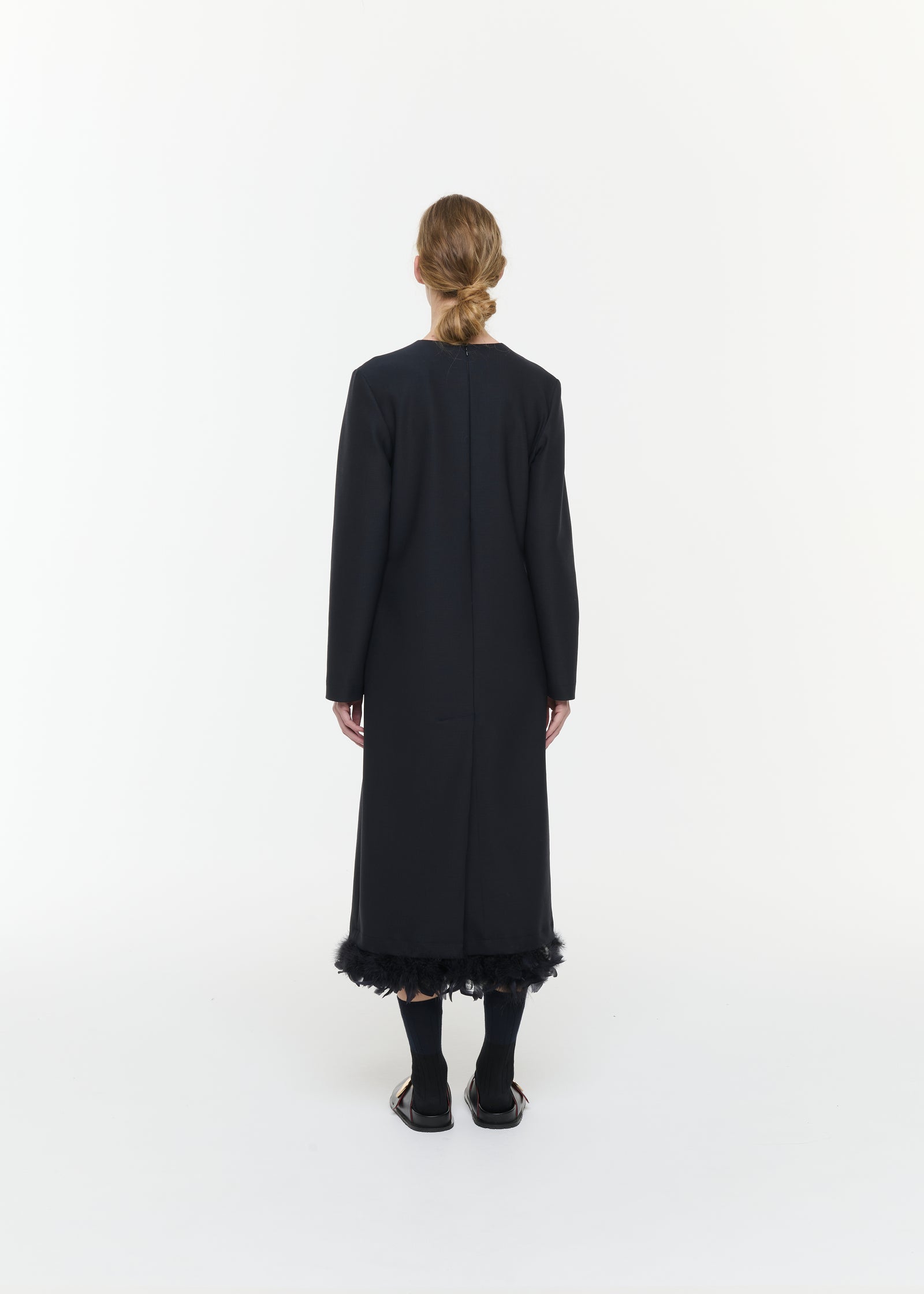 WOOL LONG DRESS WITH FEATHERS