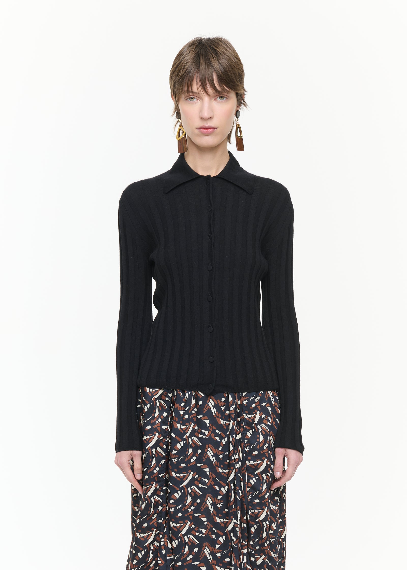 CARDIGAN A COSTE IN LANA NERO