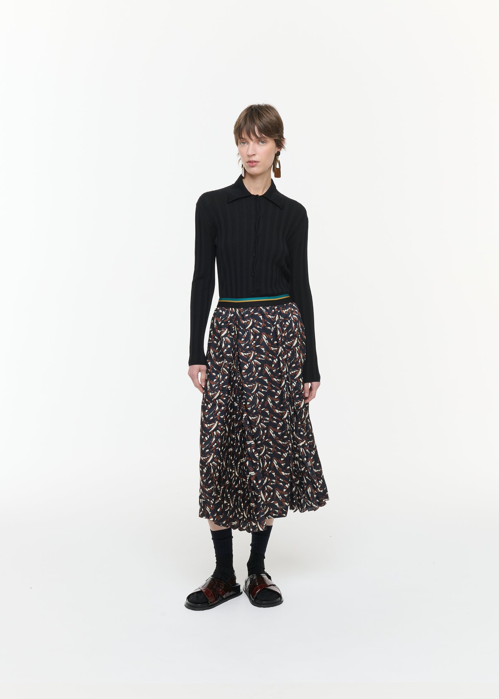 PRINT TWILL MIDI SKIRT