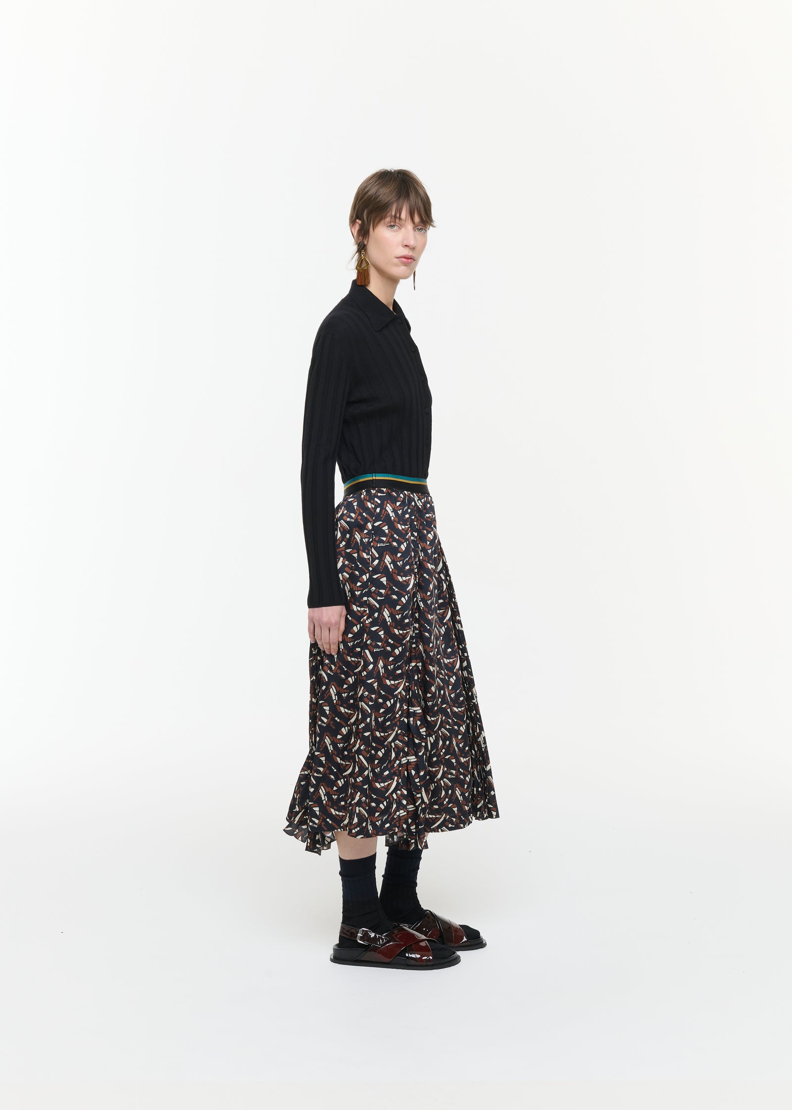 PRINT TWILL MIDI SKIRT