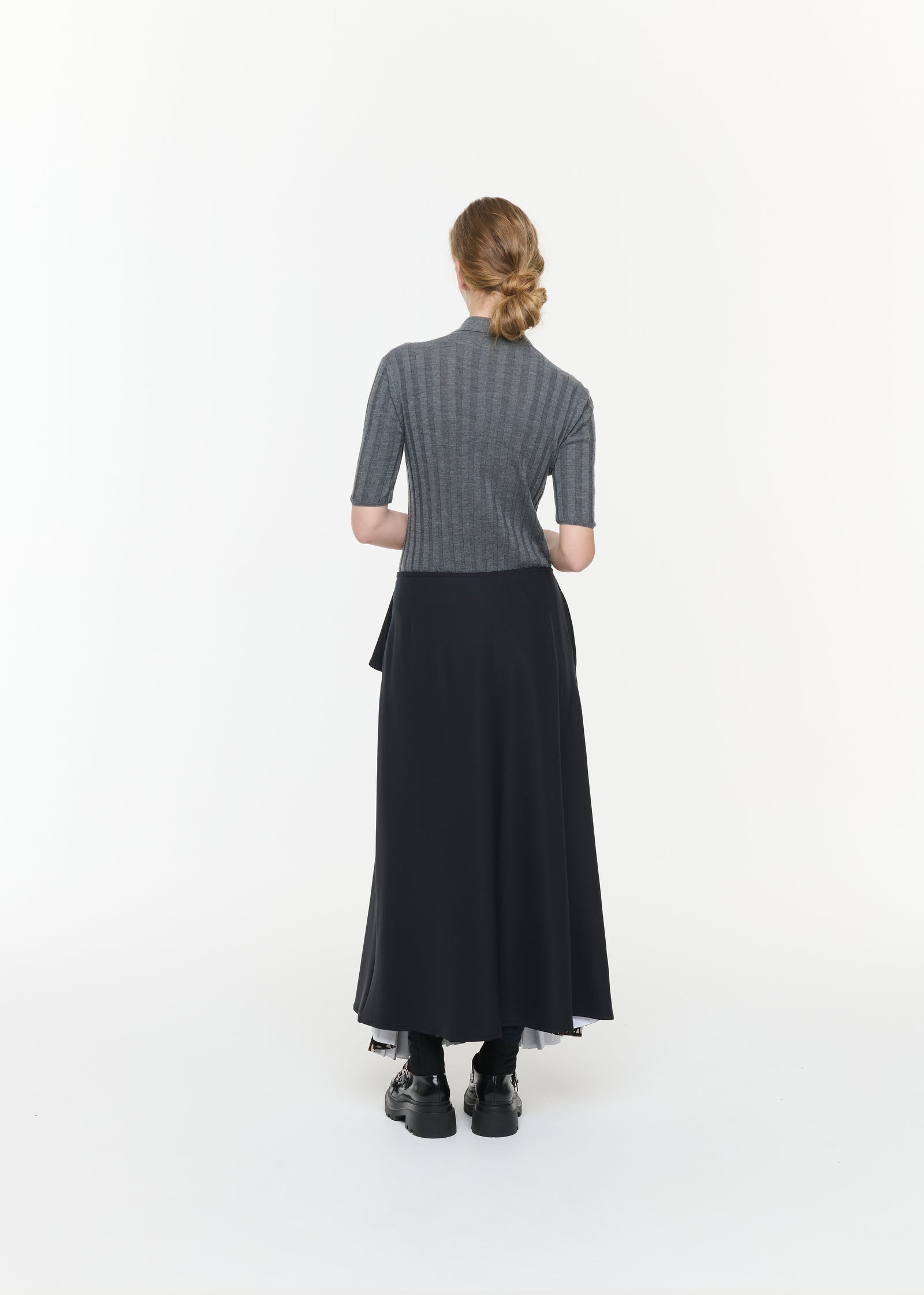 ASYMMETRIC WOOL AND PLEATED SILK SKIRT