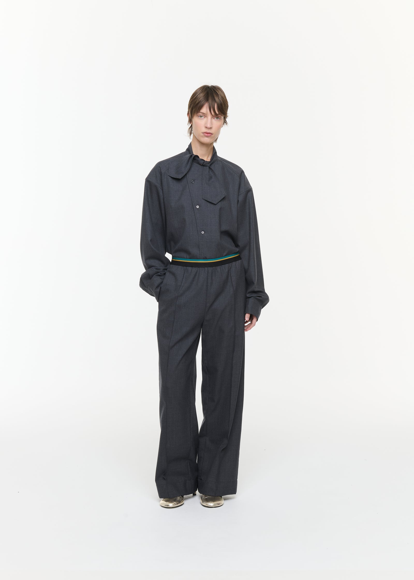 MELANGE WOOL TWILL TROUSERS