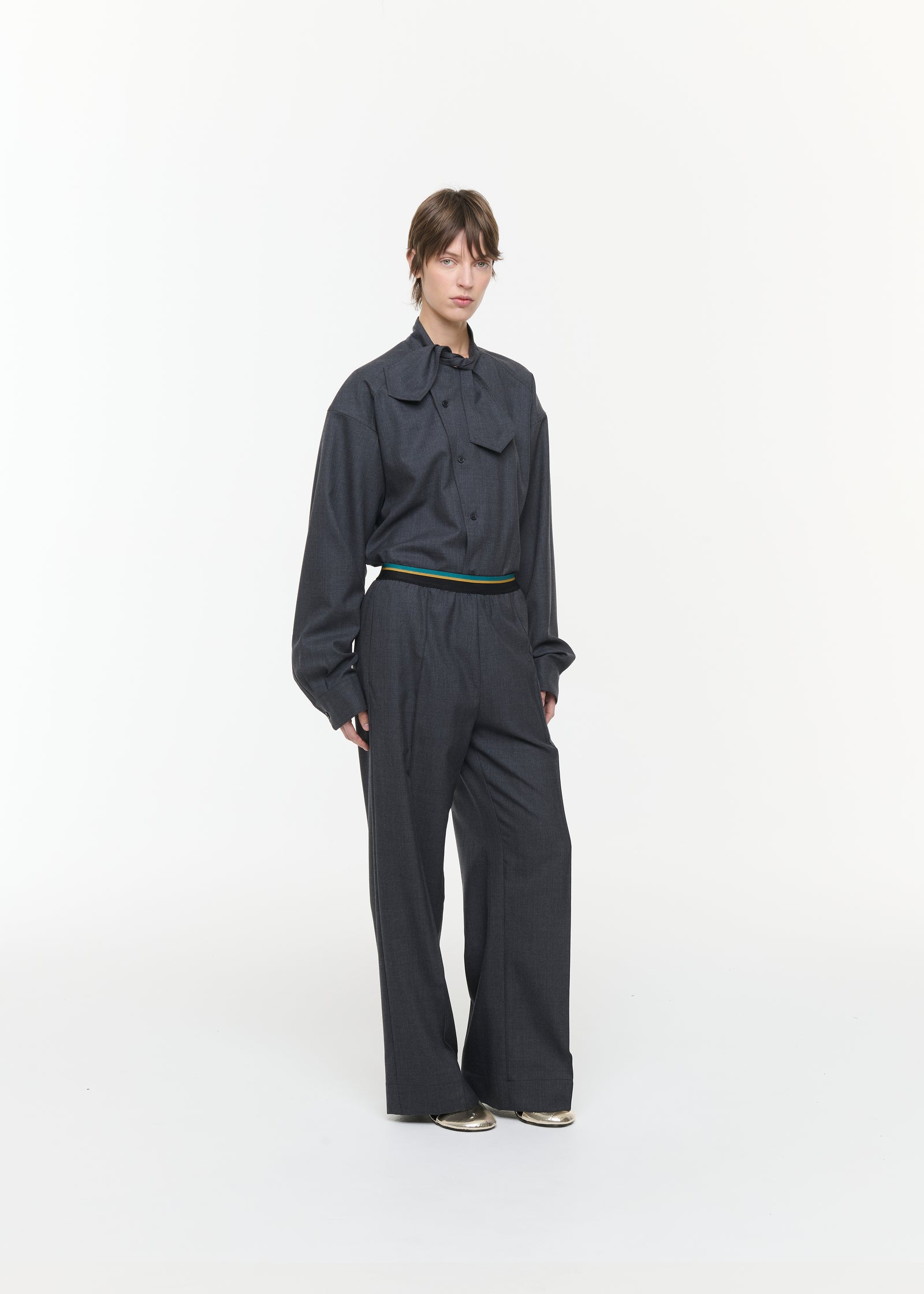 MELANGE WOOL TWILL TROUSERS
