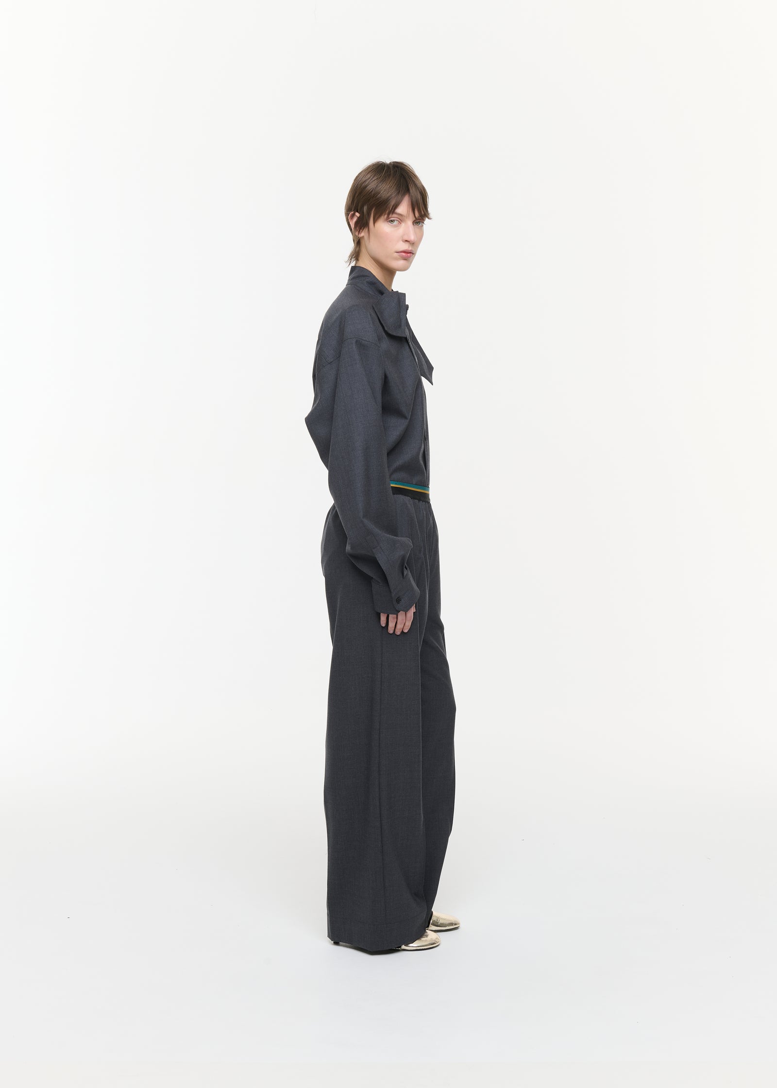 MELANGE WOOL TWILL TROUSERS