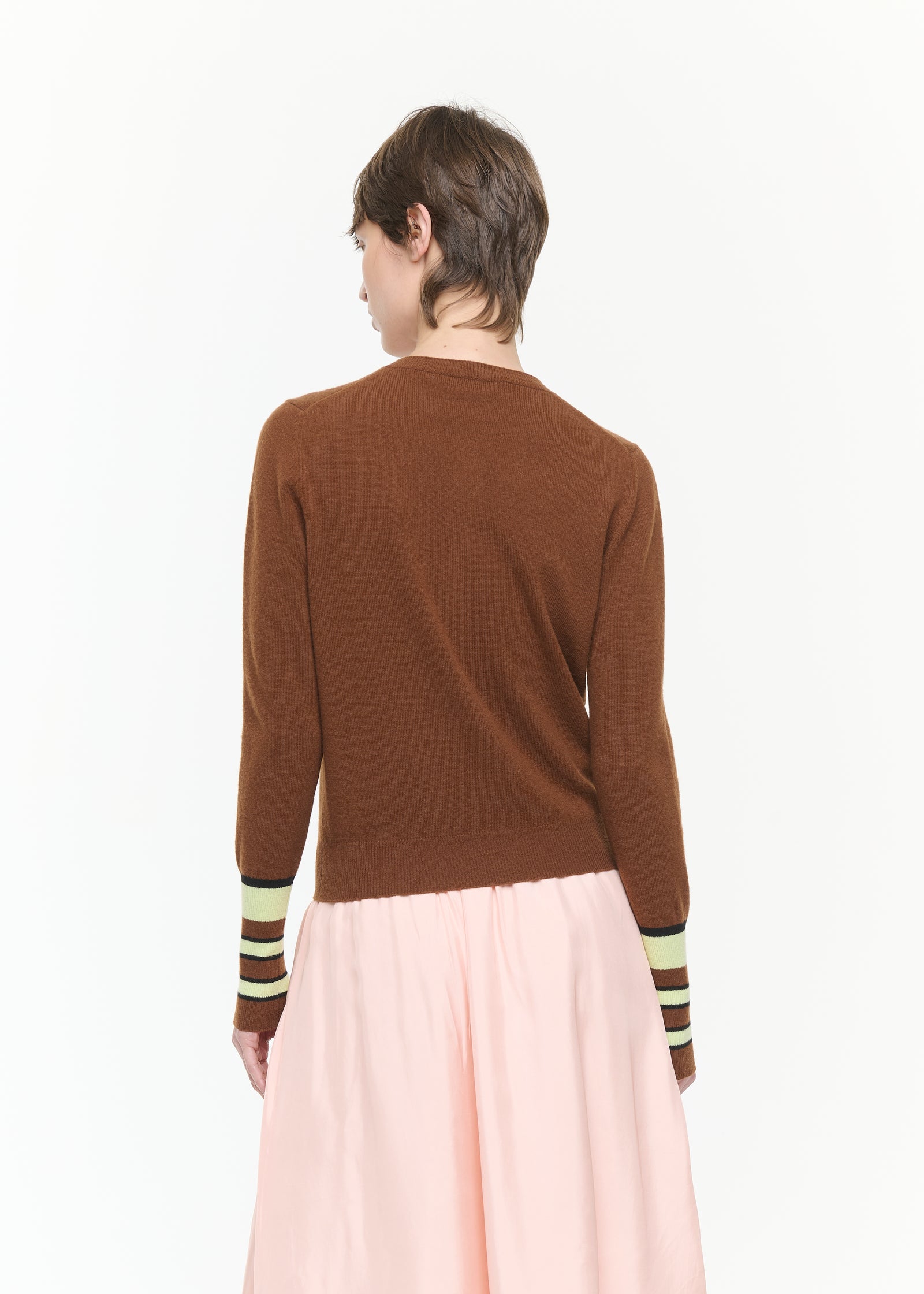 CREWNECK CARDIGAN WITH STRIPED CUFFS