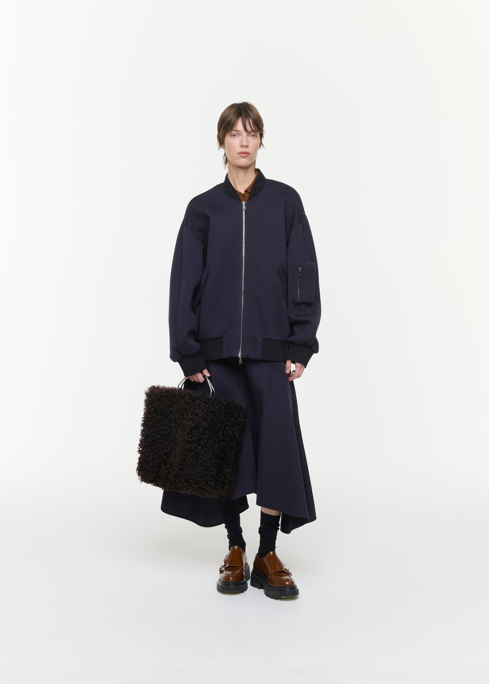 BLUE BLACK OVERSIZE SCUBA BOMBER JACKET