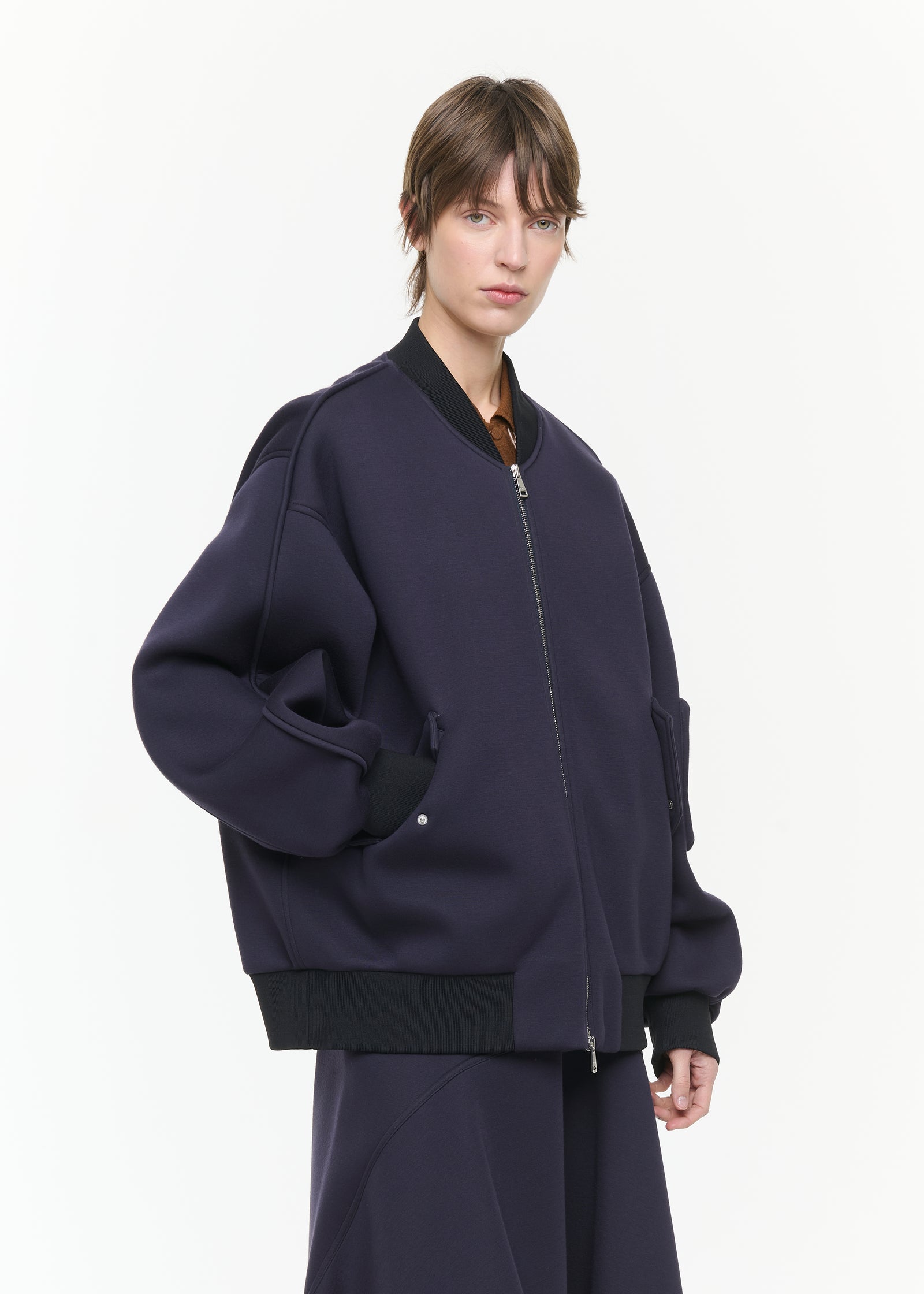 BLUE BLACK OVERSIZE SCUBA BOMBER JACKET
