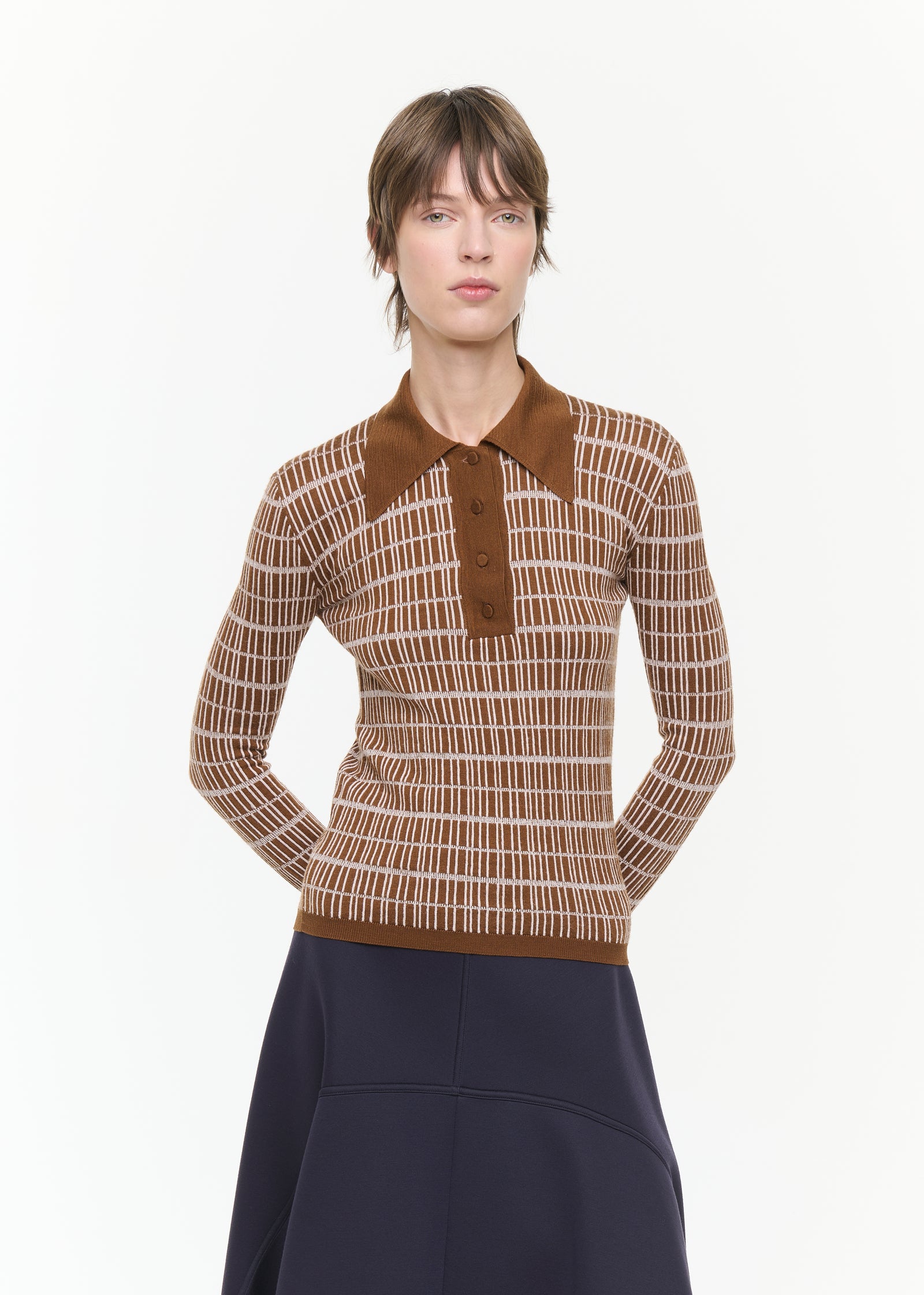 GEOMETRIC JACQUARD WOOL SILK POLO SHIRT
