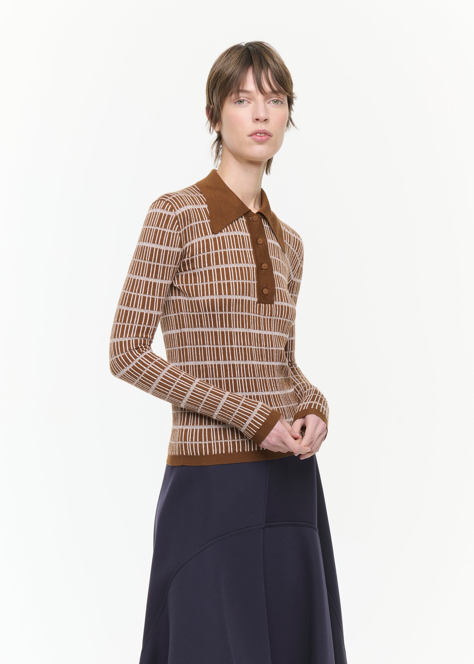 GEOMETRIC JACQUARD WOOL SILK POLO SHIRT