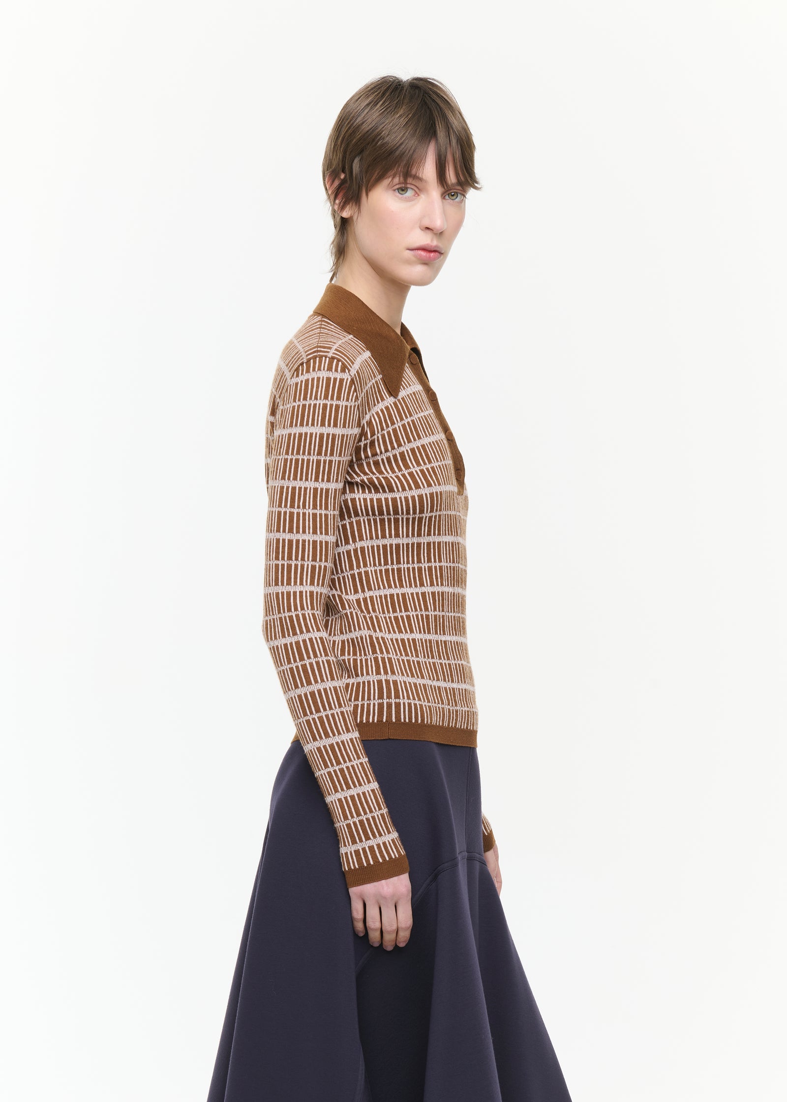 GEOMETRIC JACQUARD WOOL SILK POLO SHIRT