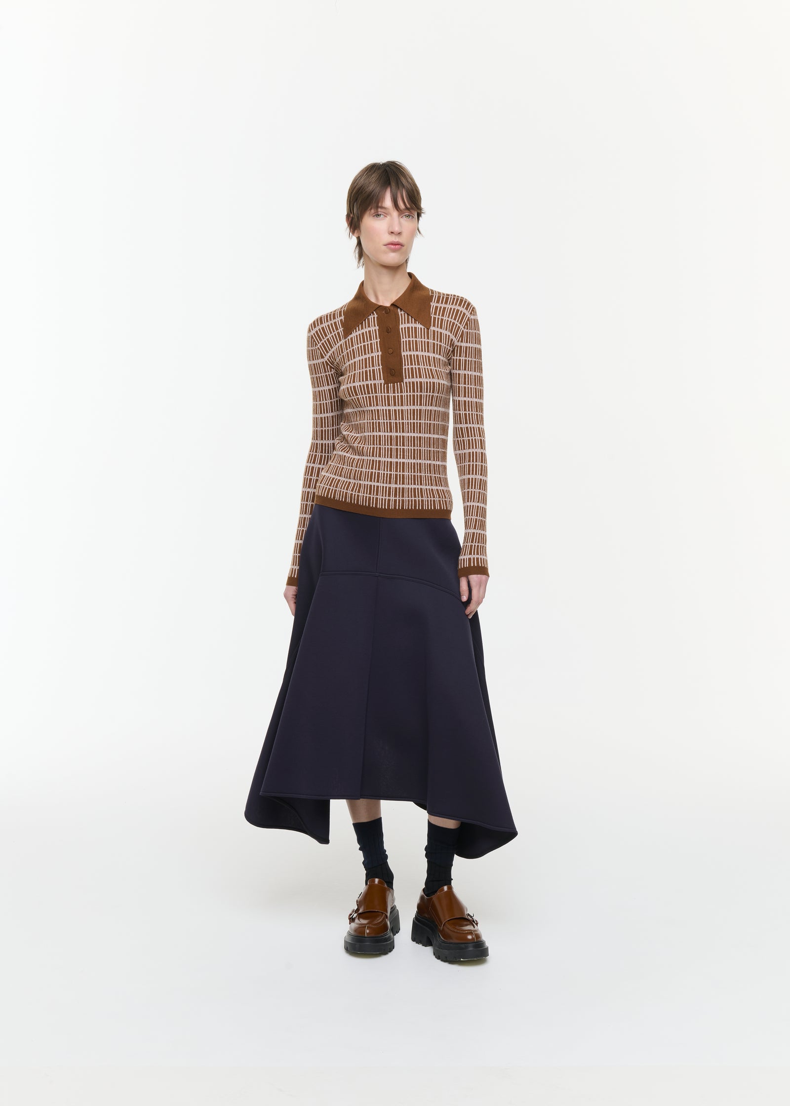 GEOMETRIC JACQUARD WOOL SILK POLO SHIRT
