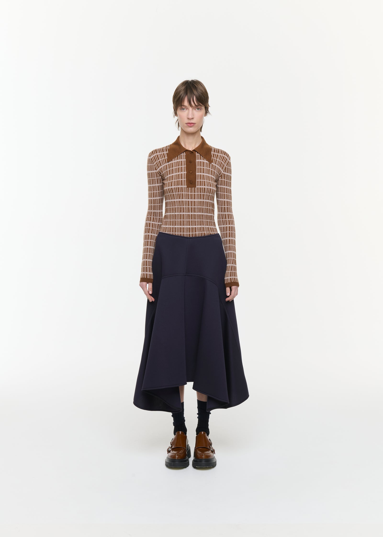 BLUE BLACK ASYMMETRIC SCUBA SKIRT
