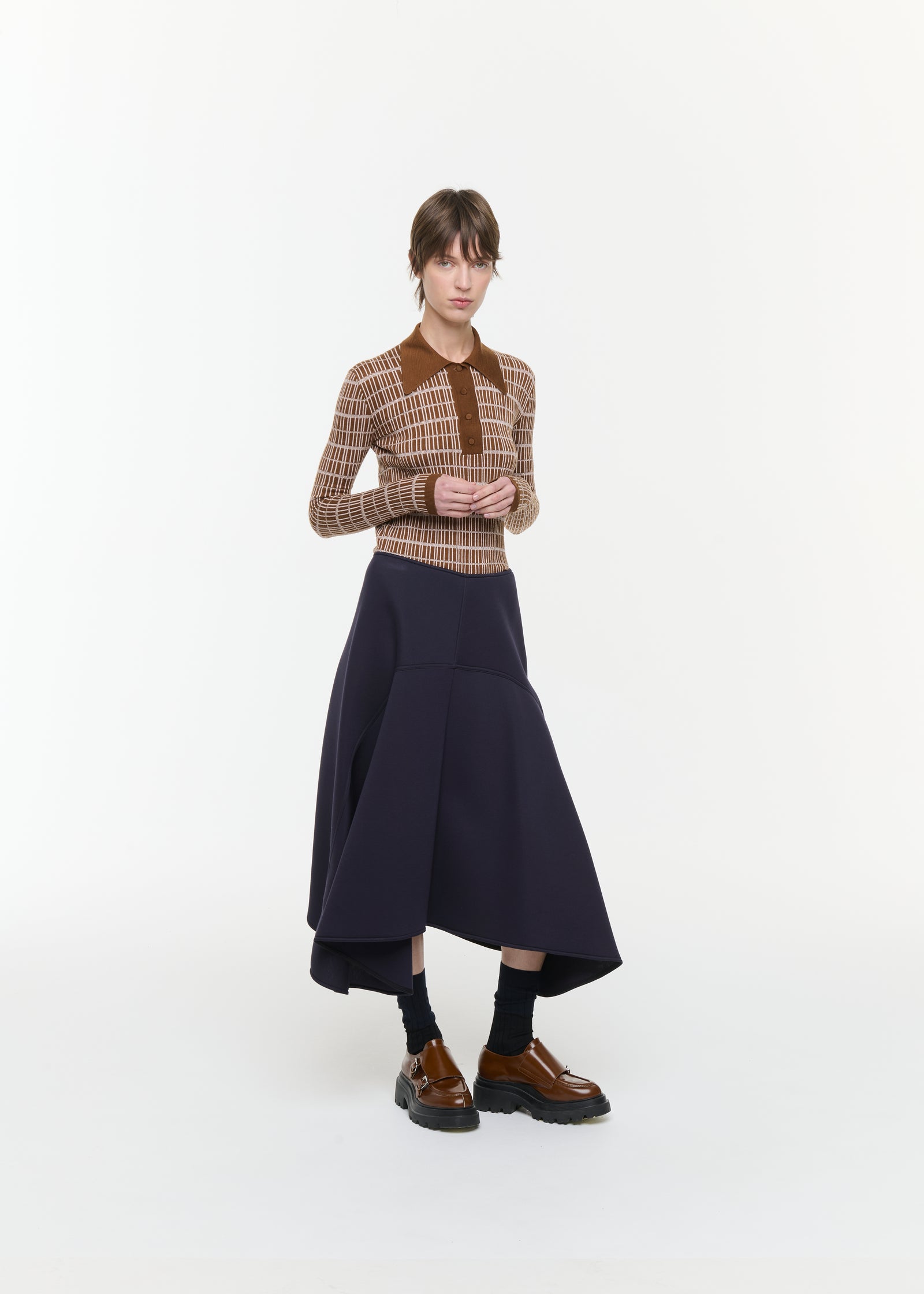 BLUE BLACK ASYMMETRIC SCUBA SKIRT