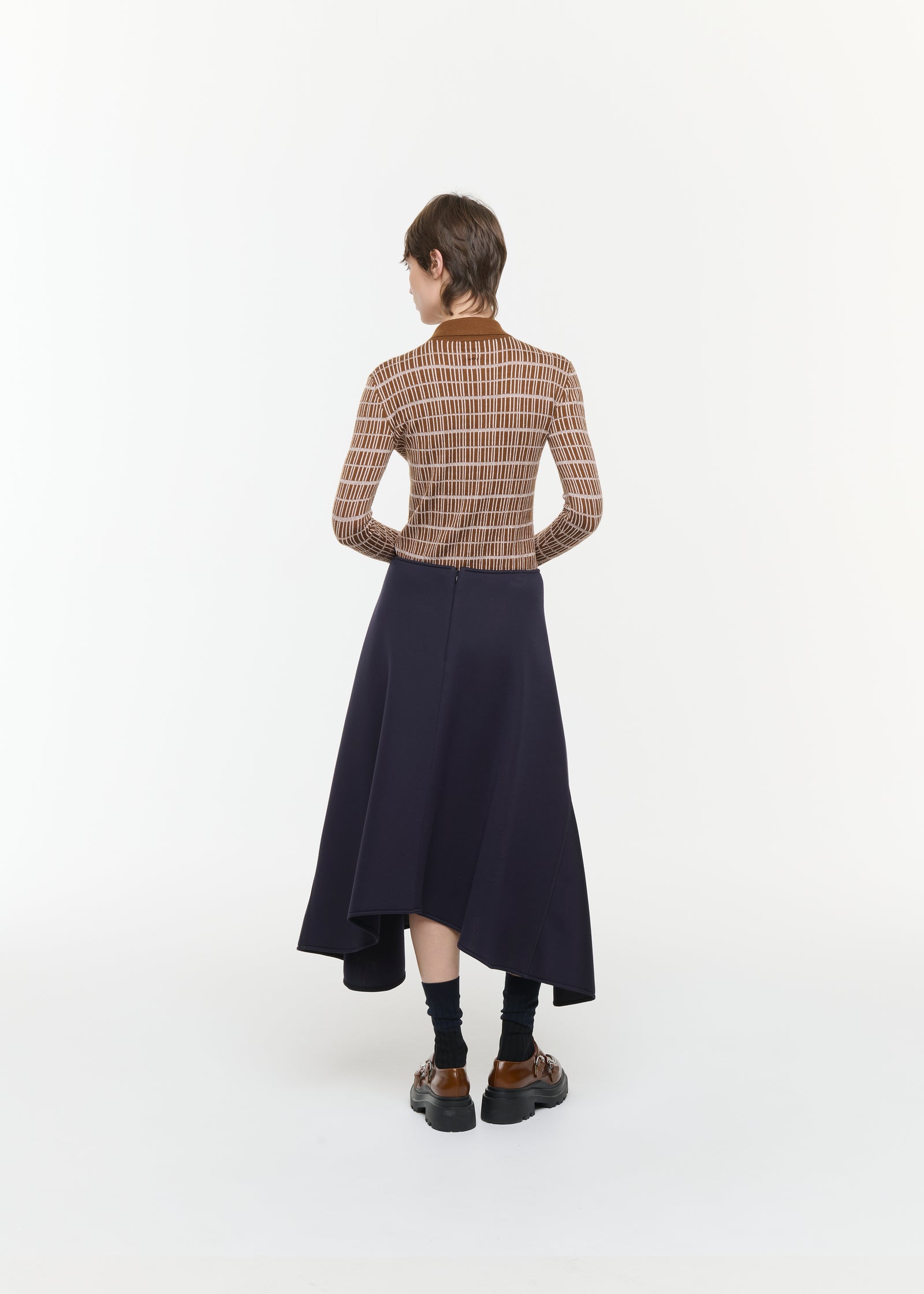 BLUE BLACK ASYMMETRIC SCUBA SKIRT