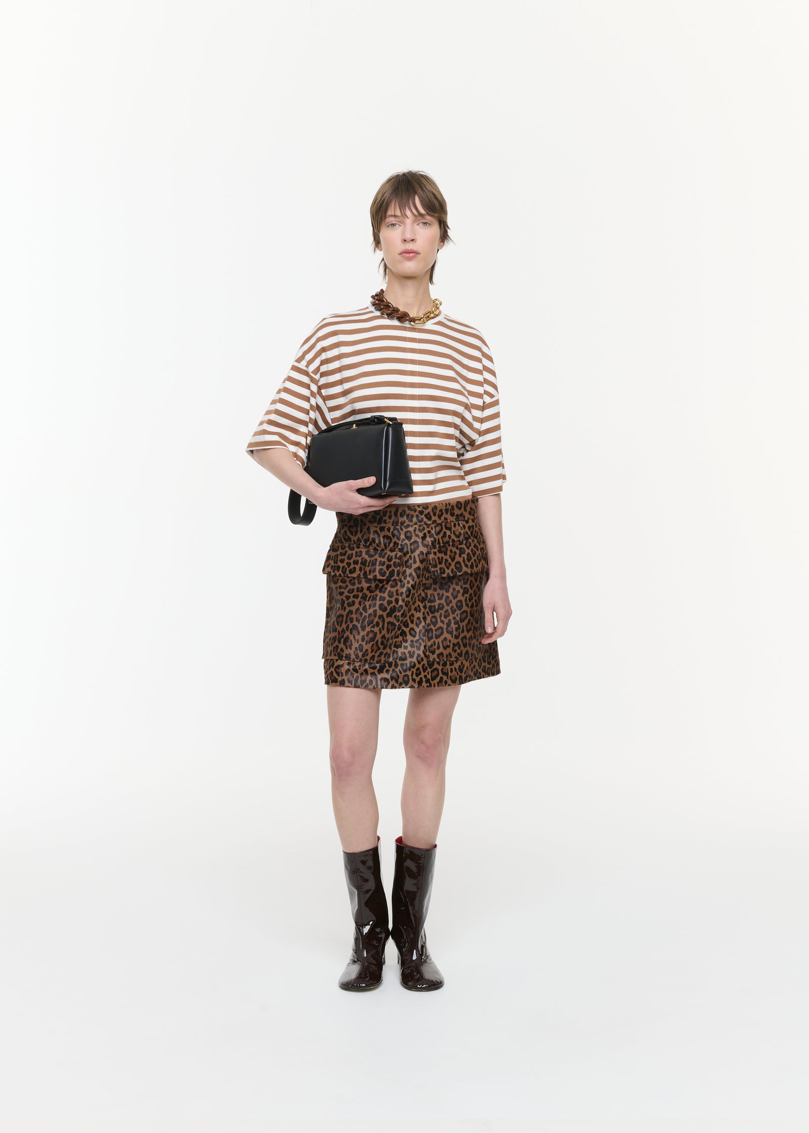CALF LEATHER LEOPARD PRINT MINI SKIRT