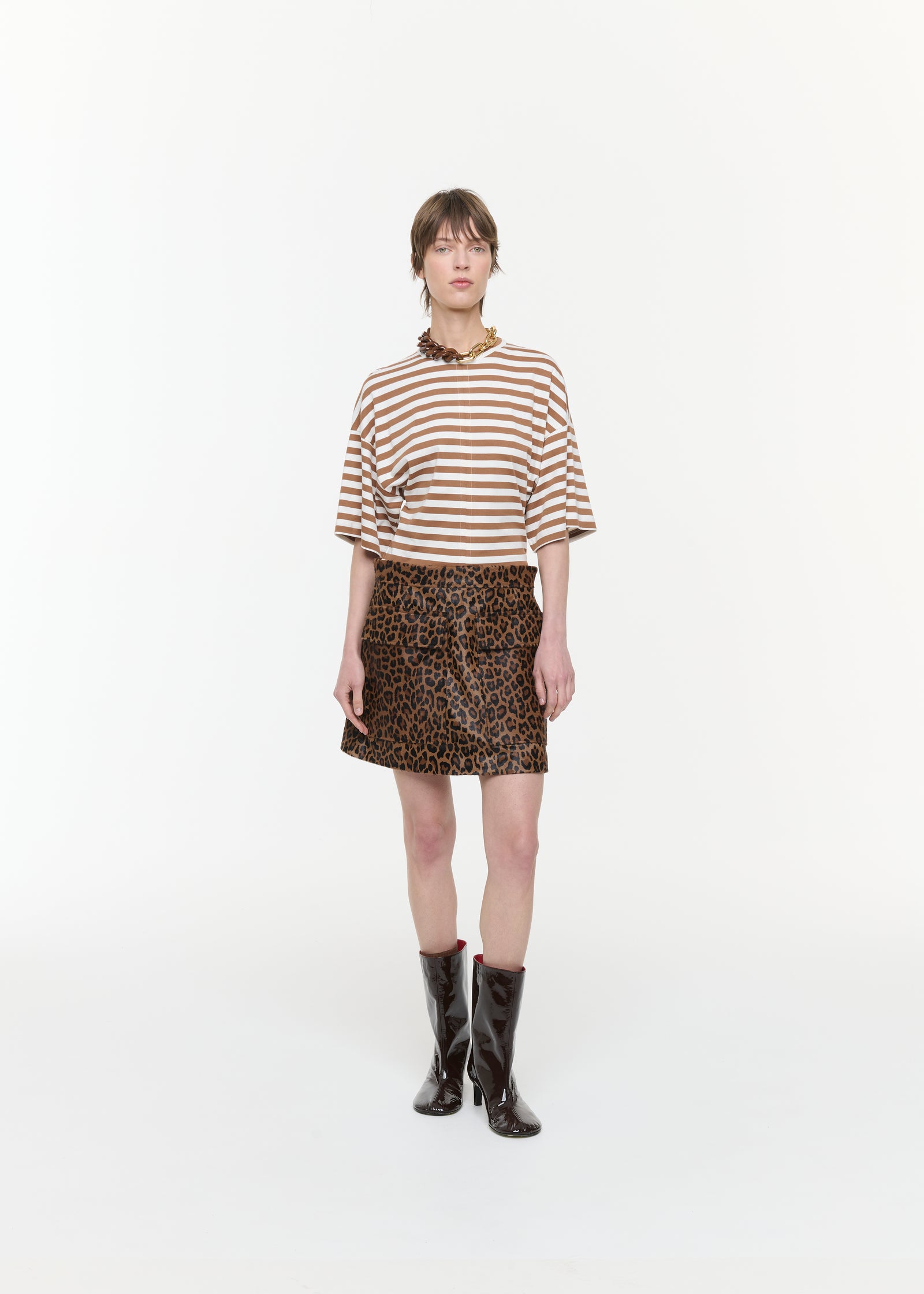 CALF LEATHER LEOPARD PRINT MINI SKIRT