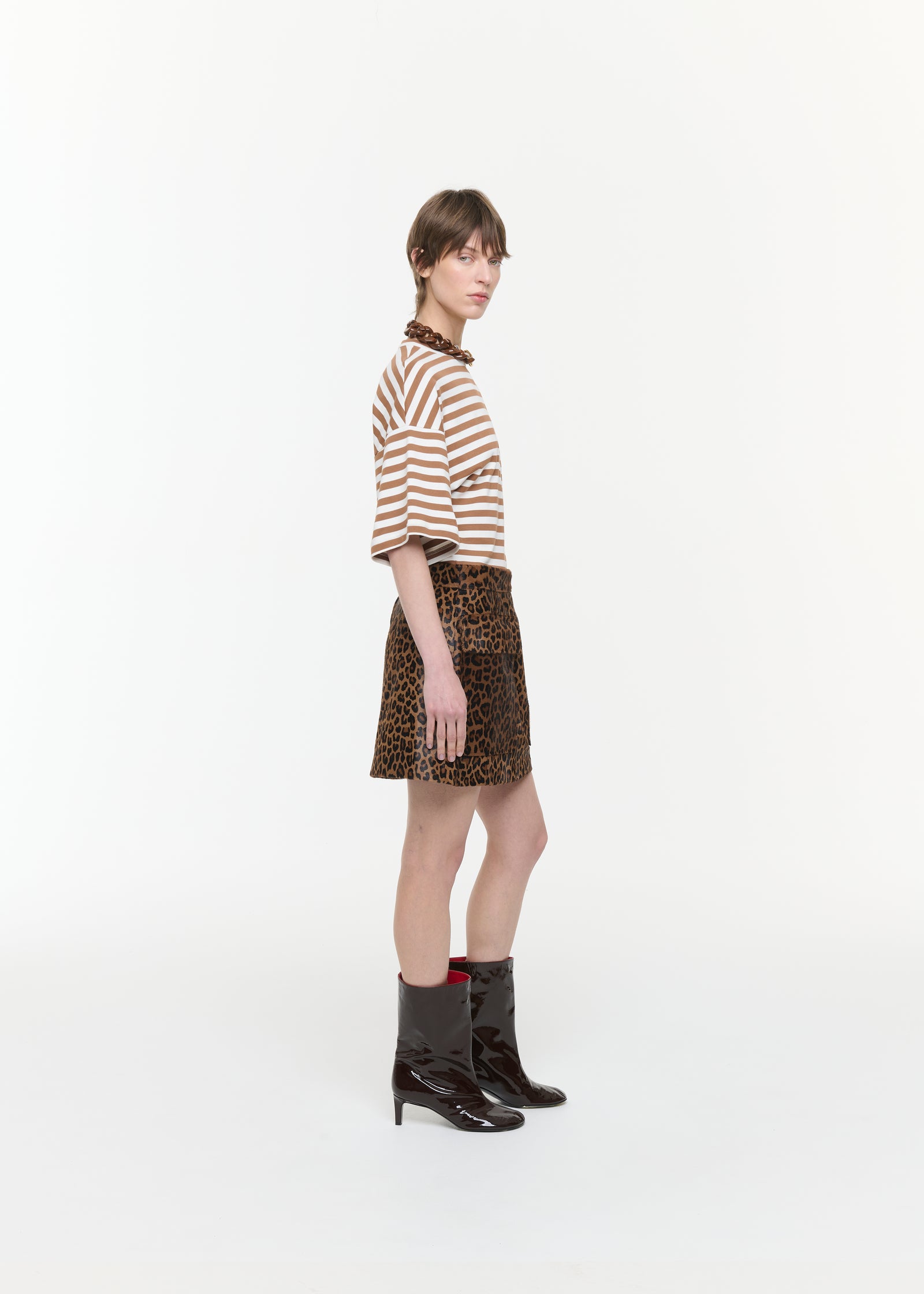 CALF LEATHER LEOPARD PRINT MINI SKIRT