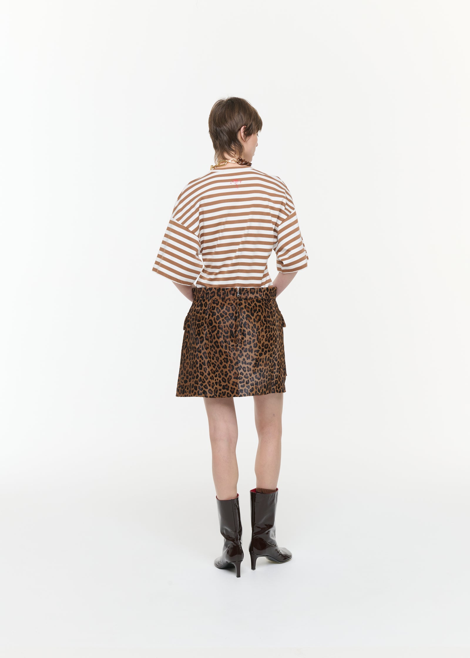 CALF LEATHER LEOPARD PRINT MINI SKIRT