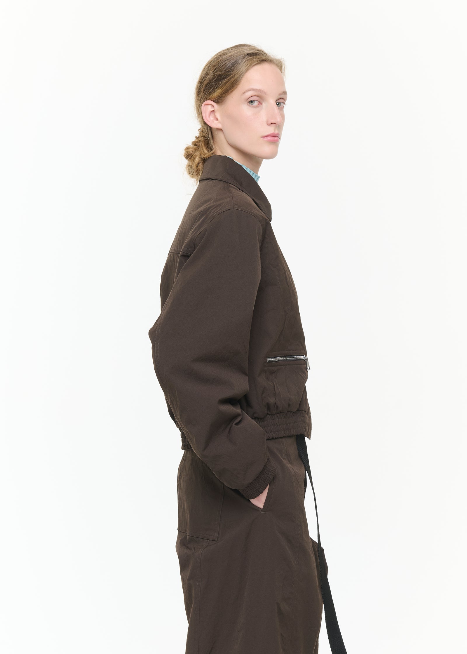 DARK BROWN TWILL BOMBER JACKET