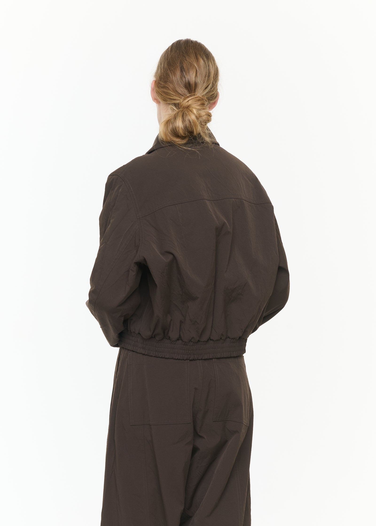 DARK BROWN TWILL BOMBER JACKET