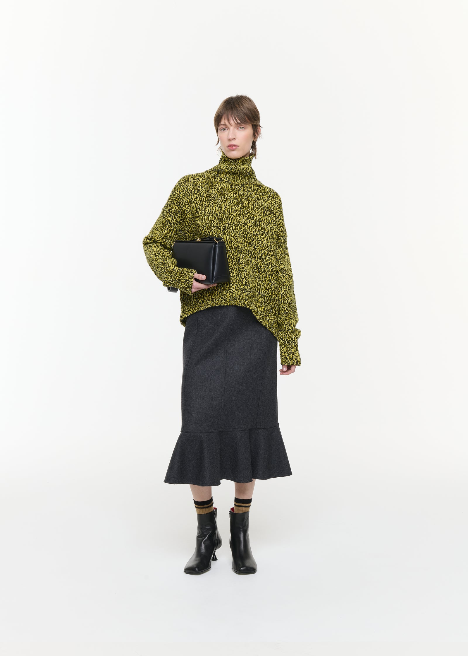 DOUBLE WOOL SKIRT WITH RUFFLED HEMLINE