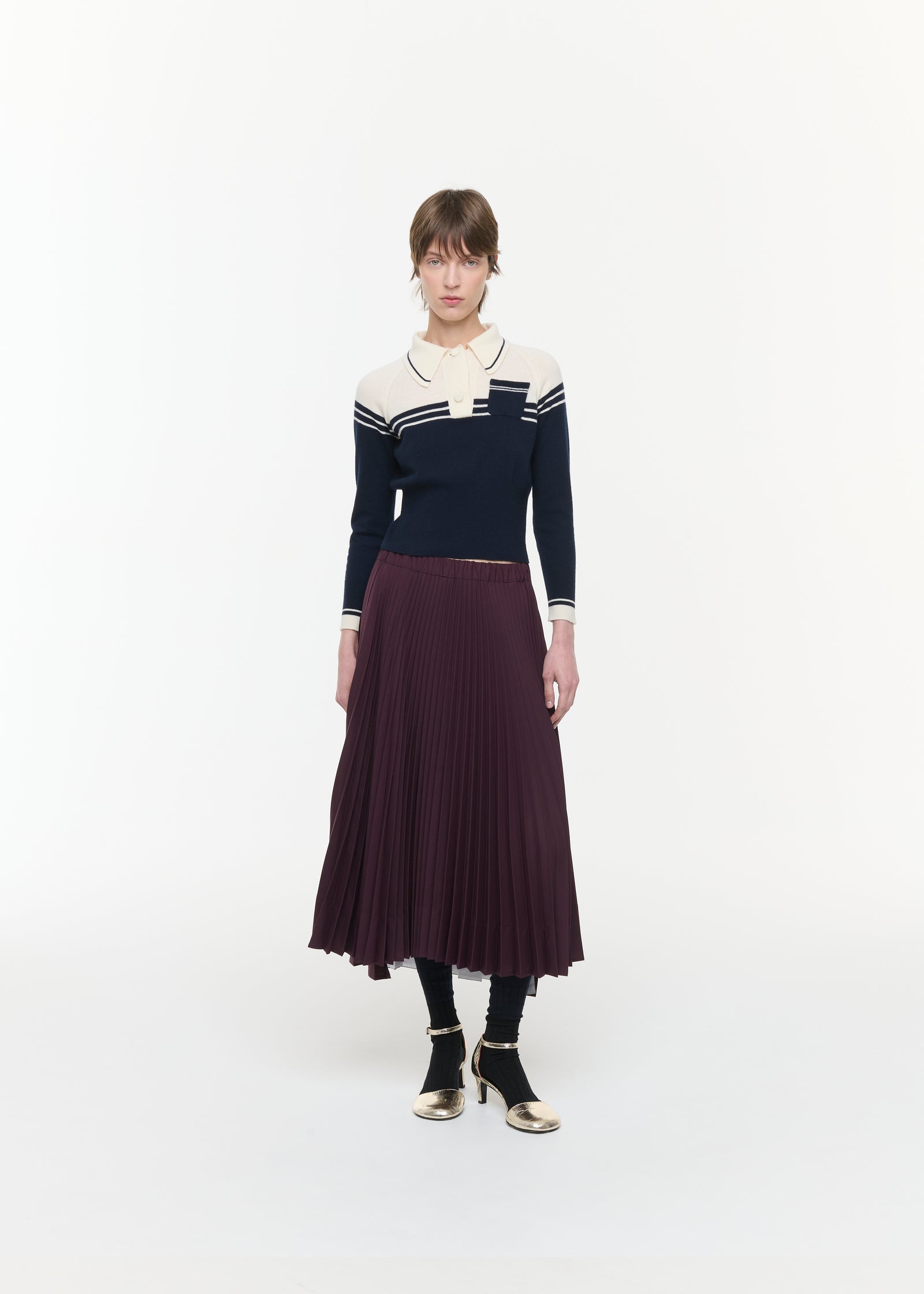 BURGUNDY WOOL  PLEATED MIDI SKIRT