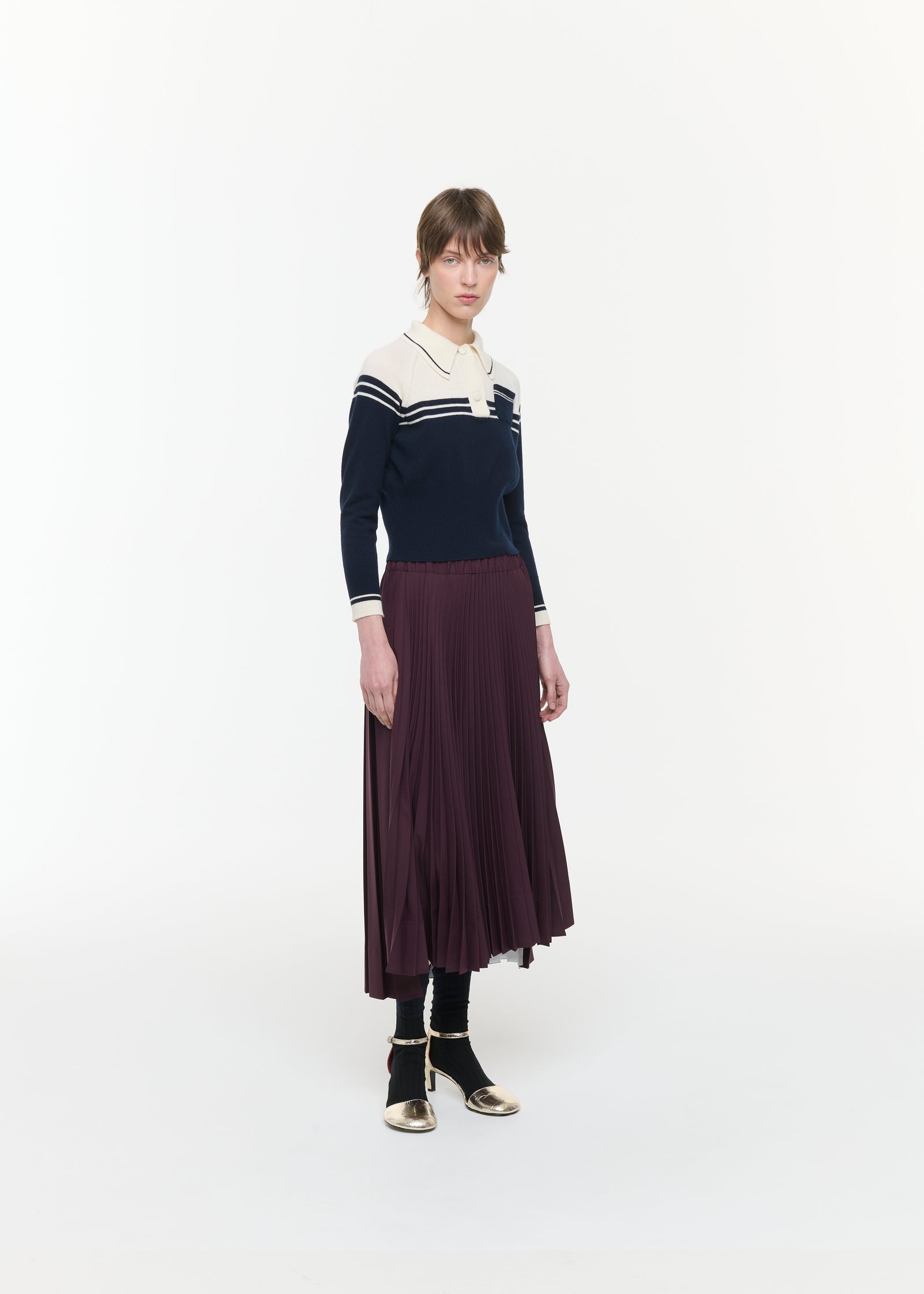 BURGUNDY WOOL  PLEATED MIDI SKIRT