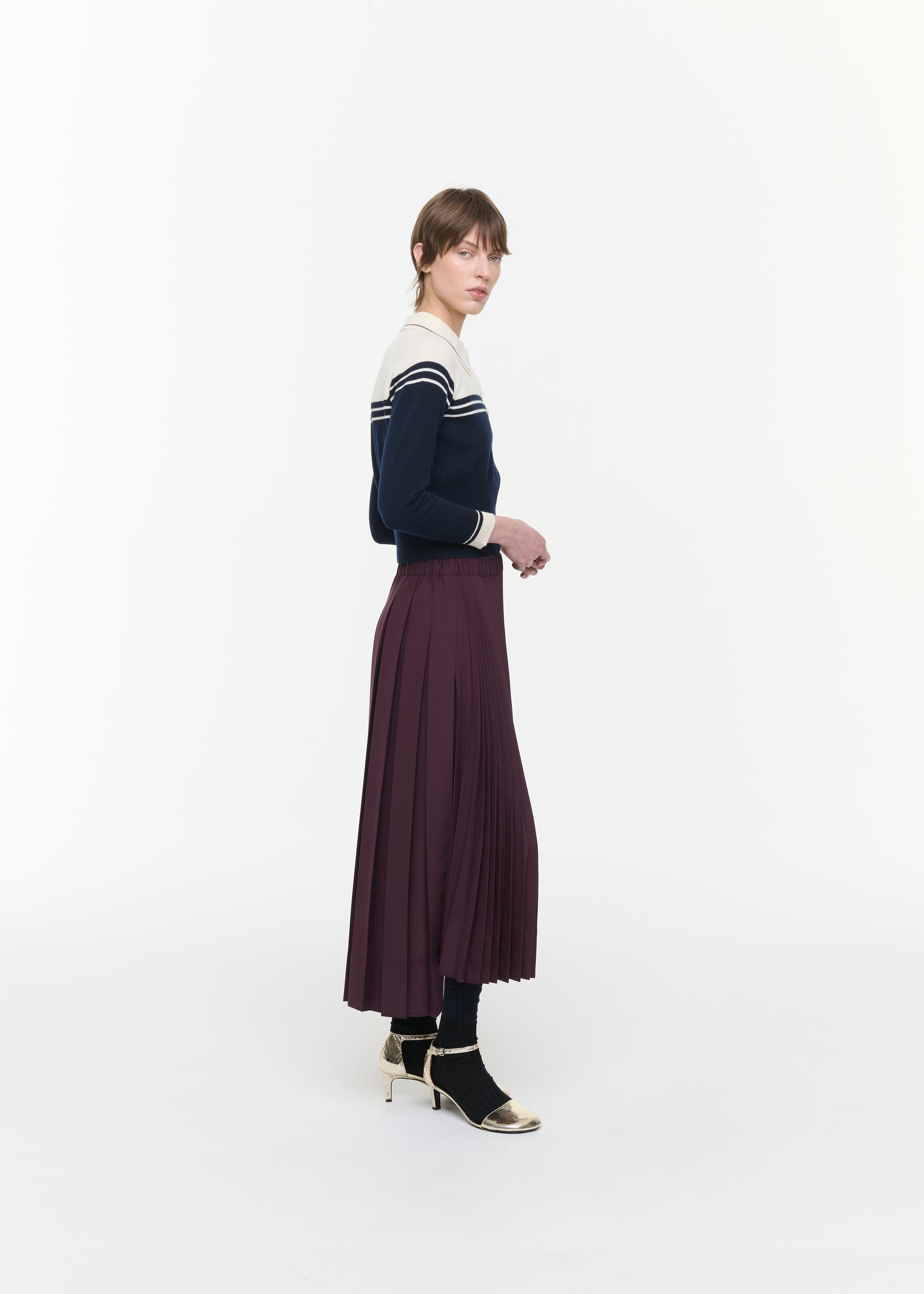 BURGUNDY WOOL  PLEATED MIDI SKIRT