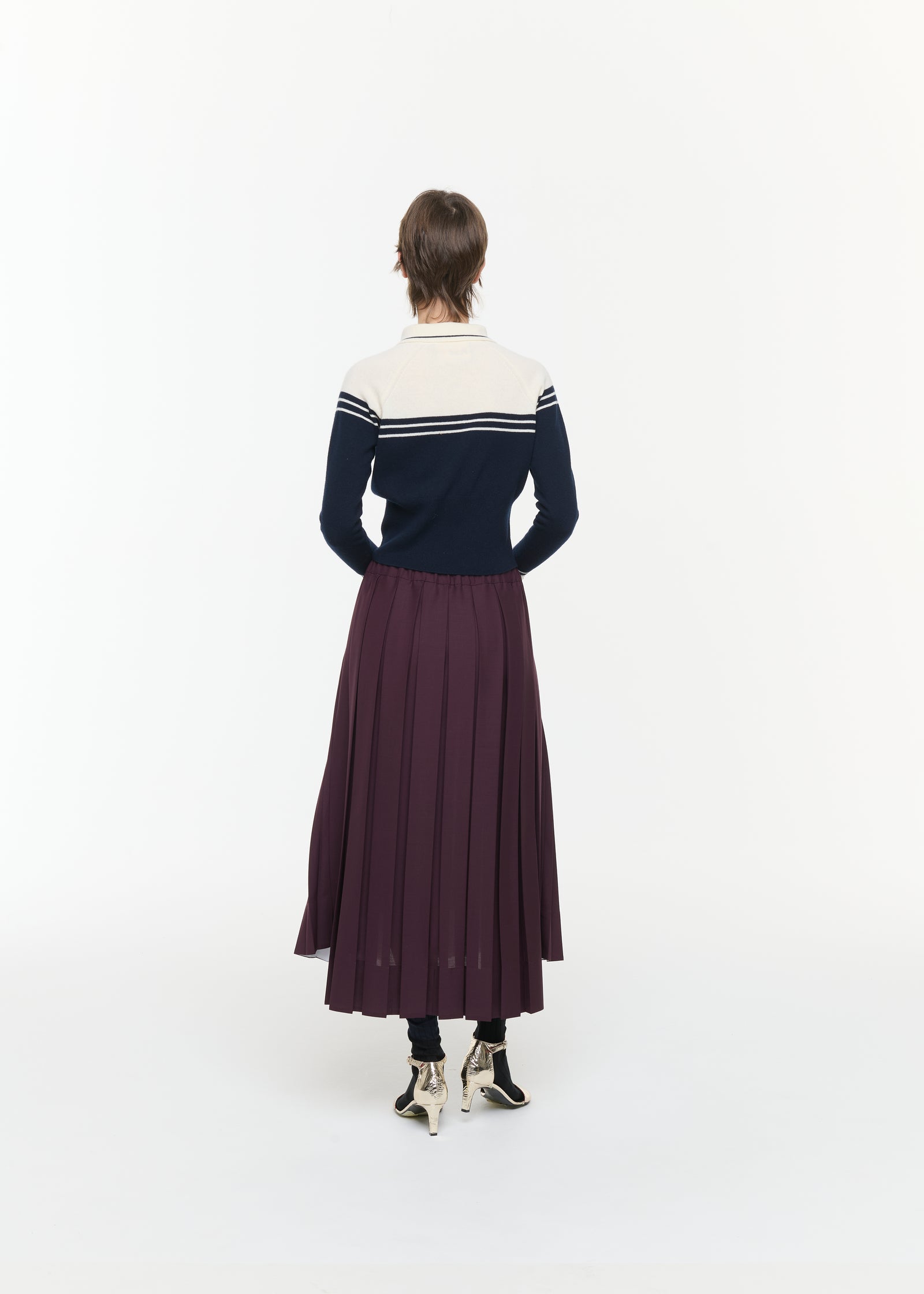 BURGUNDY WOOL  PLEATED MIDI SKIRT