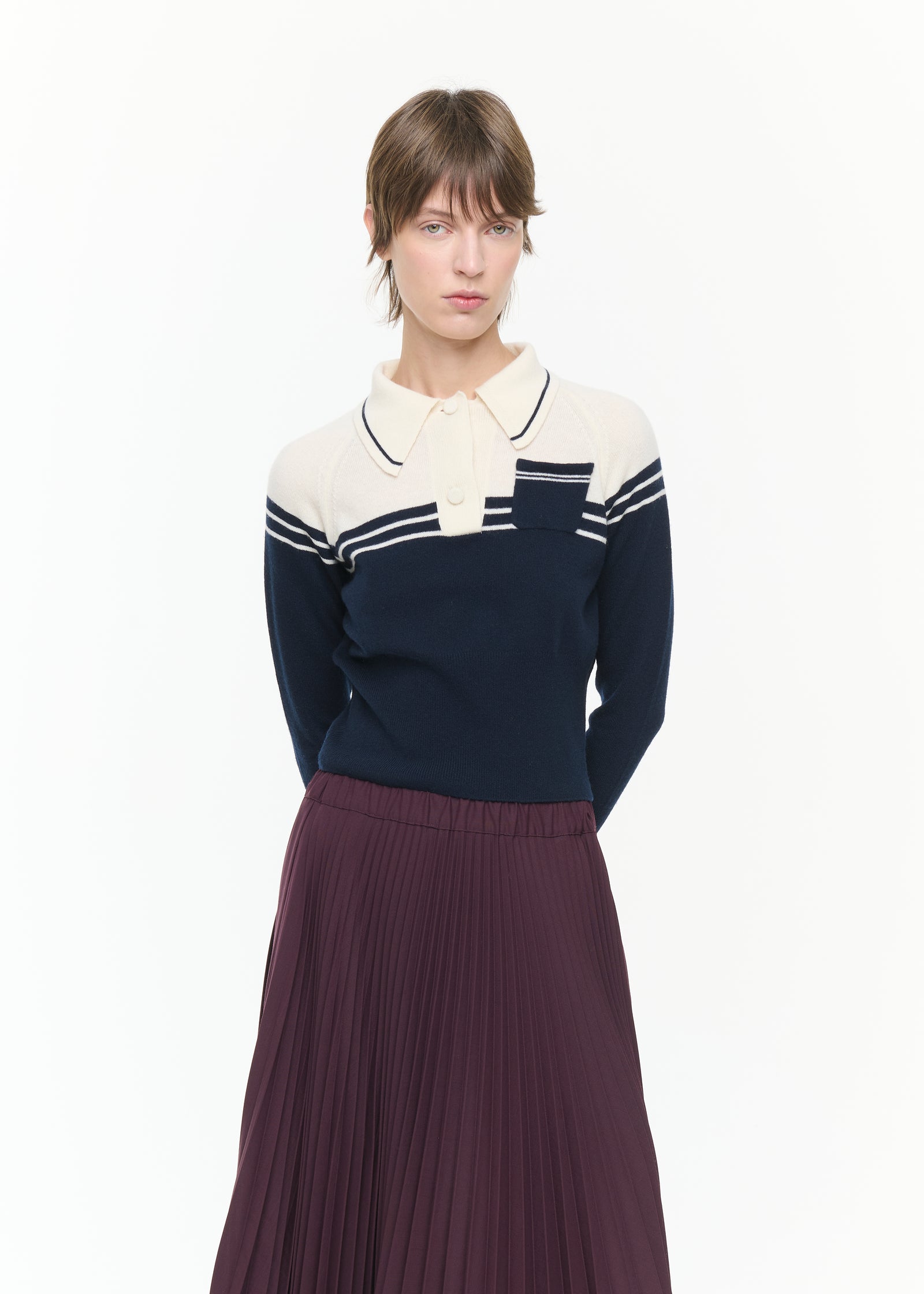 POLO BLU E CREMA IN LANA CASHMERE 