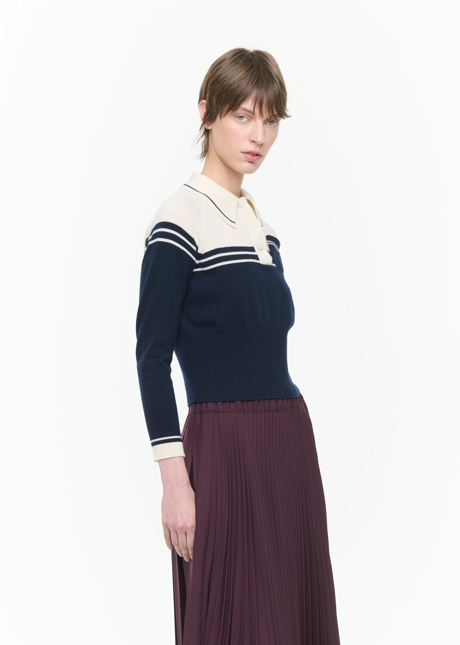 POLO BLU E CREMA IN LANA CASHMERE 