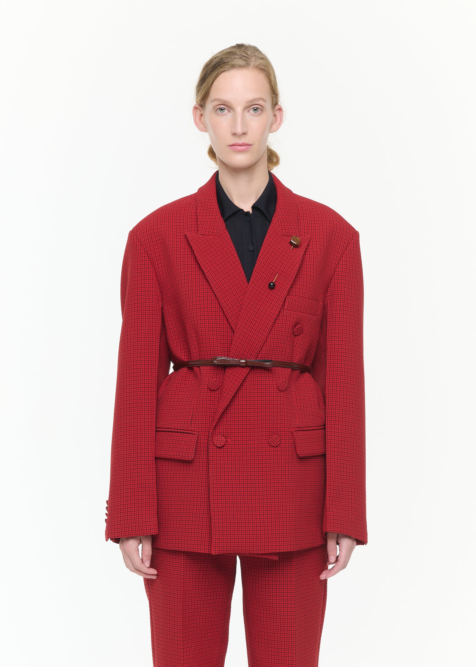 DOUBLE-BREASTED MICROCHECK BLAZER