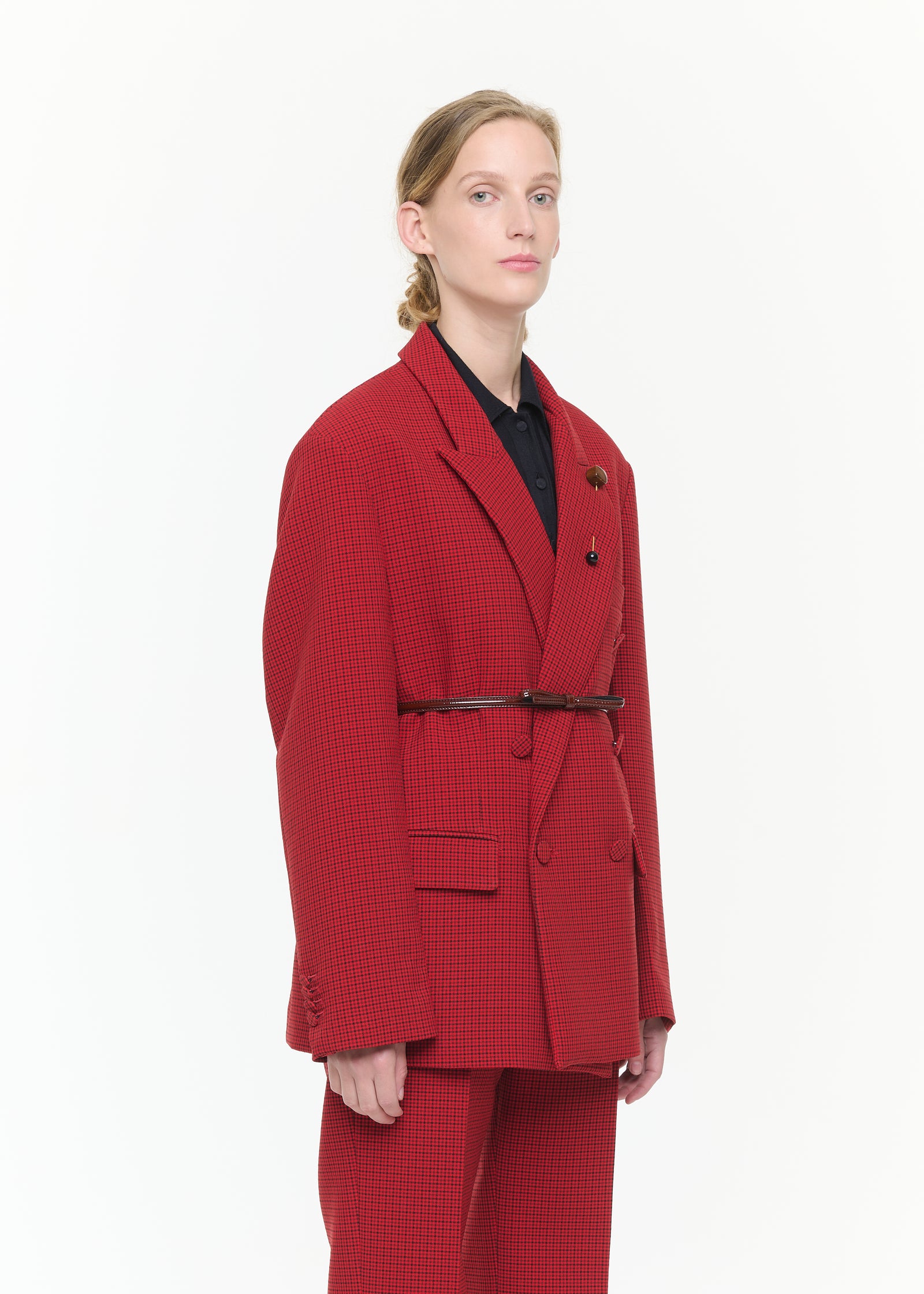 DOUBLE-BREASTED MICROCHECK BLAZER