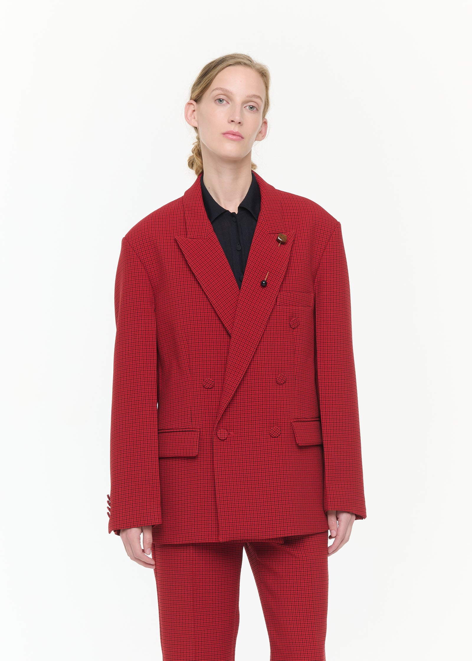 DOUBLE-BREASTED MICROCHECK BLAZER
