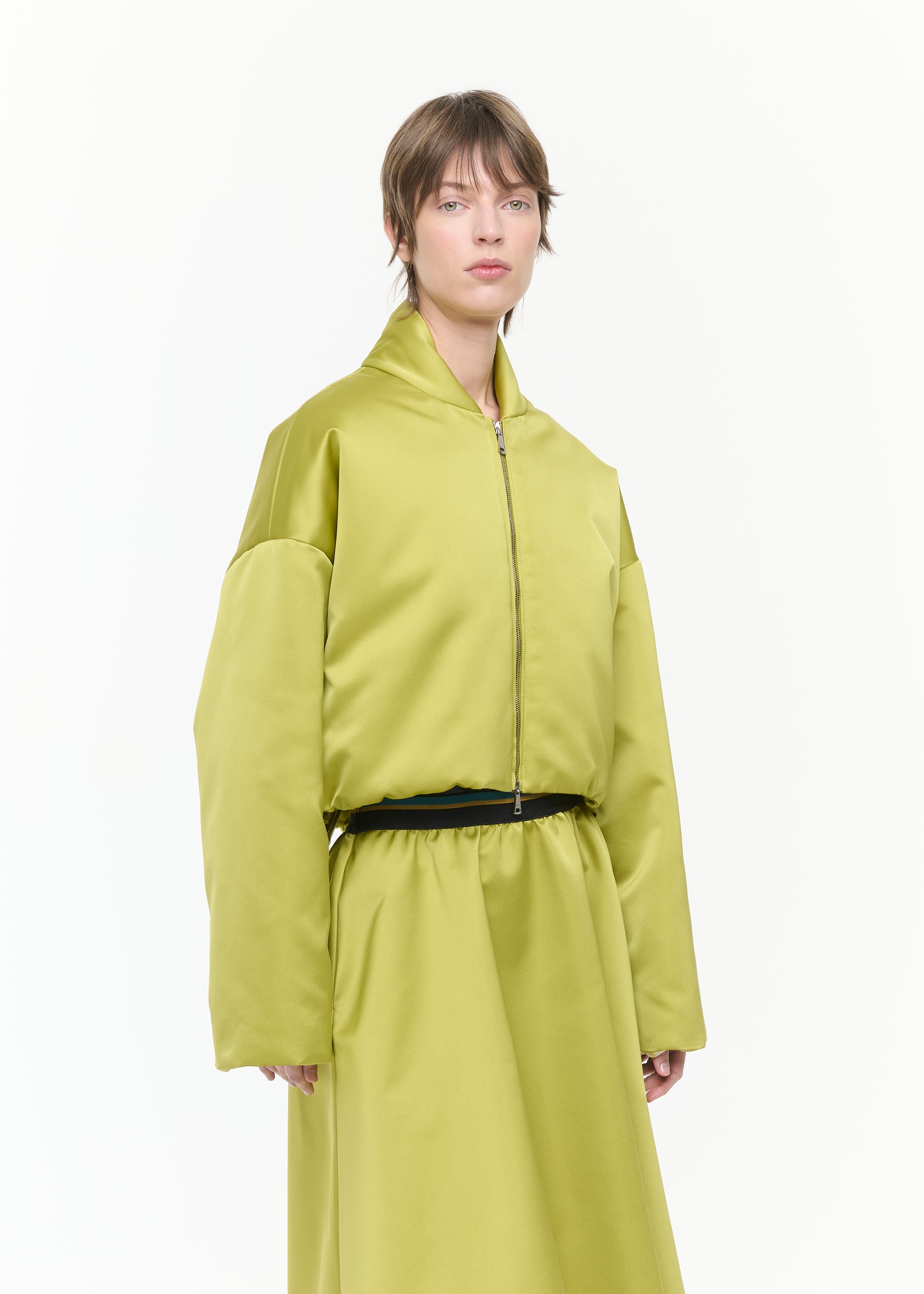 CITRON CROPPED DUCHESSE BOMBER JACKET