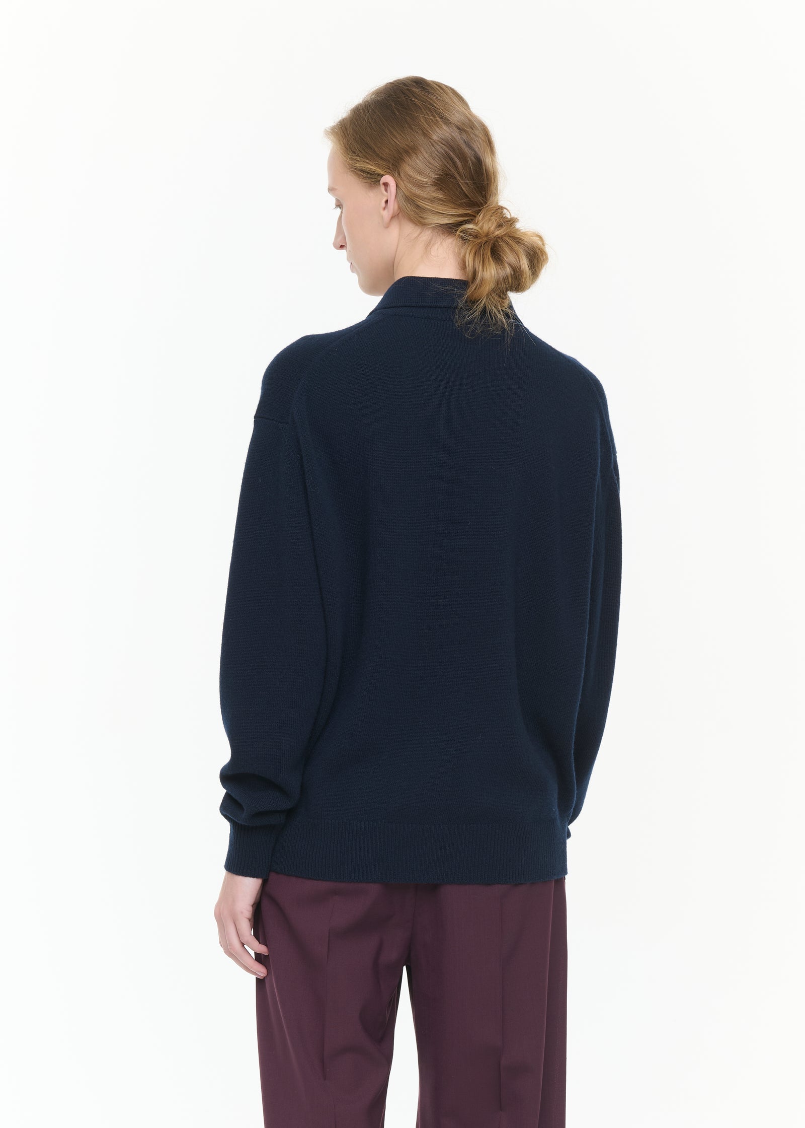 NAVY HALF ZIP WOOL CASHMERE POLO SHIRT