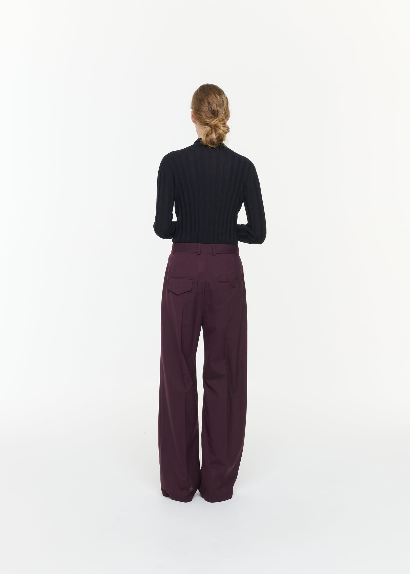 BURGUNDY WIDE LEG WOOL TROUSERS