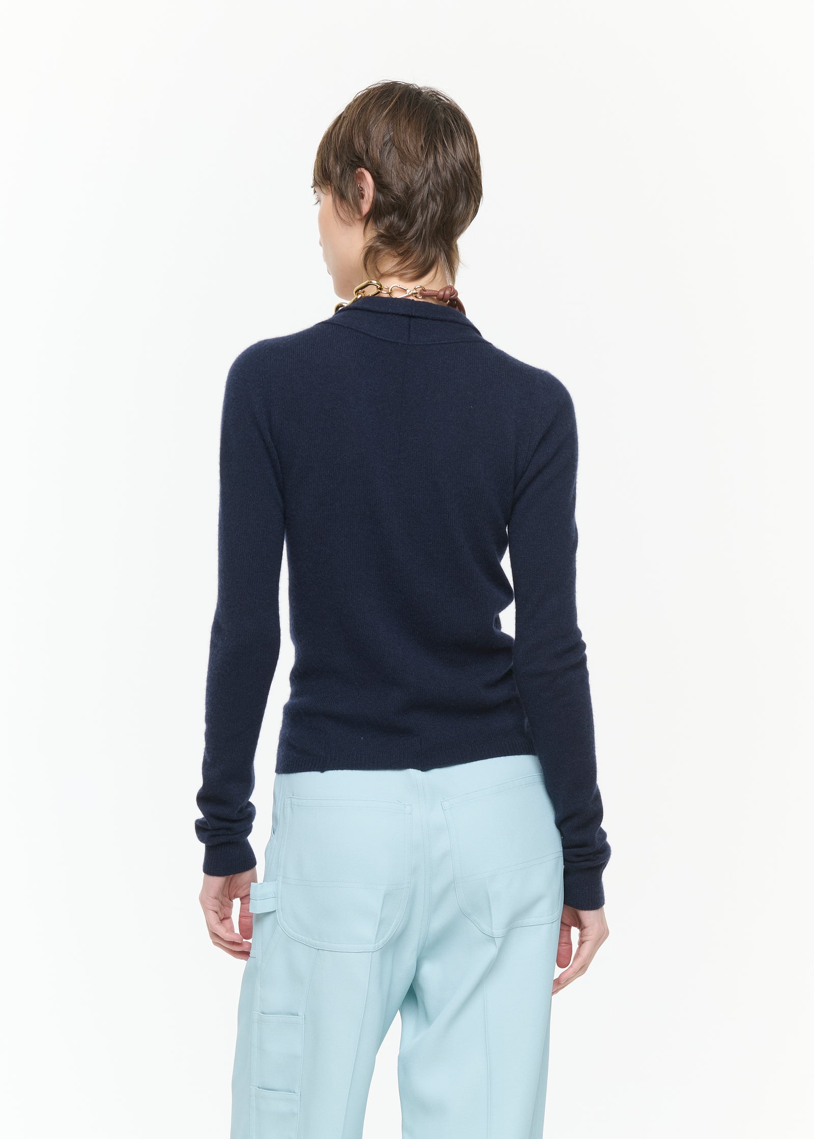 CARDIGAN CASHMERE SCOLLO A V BLU NAVY