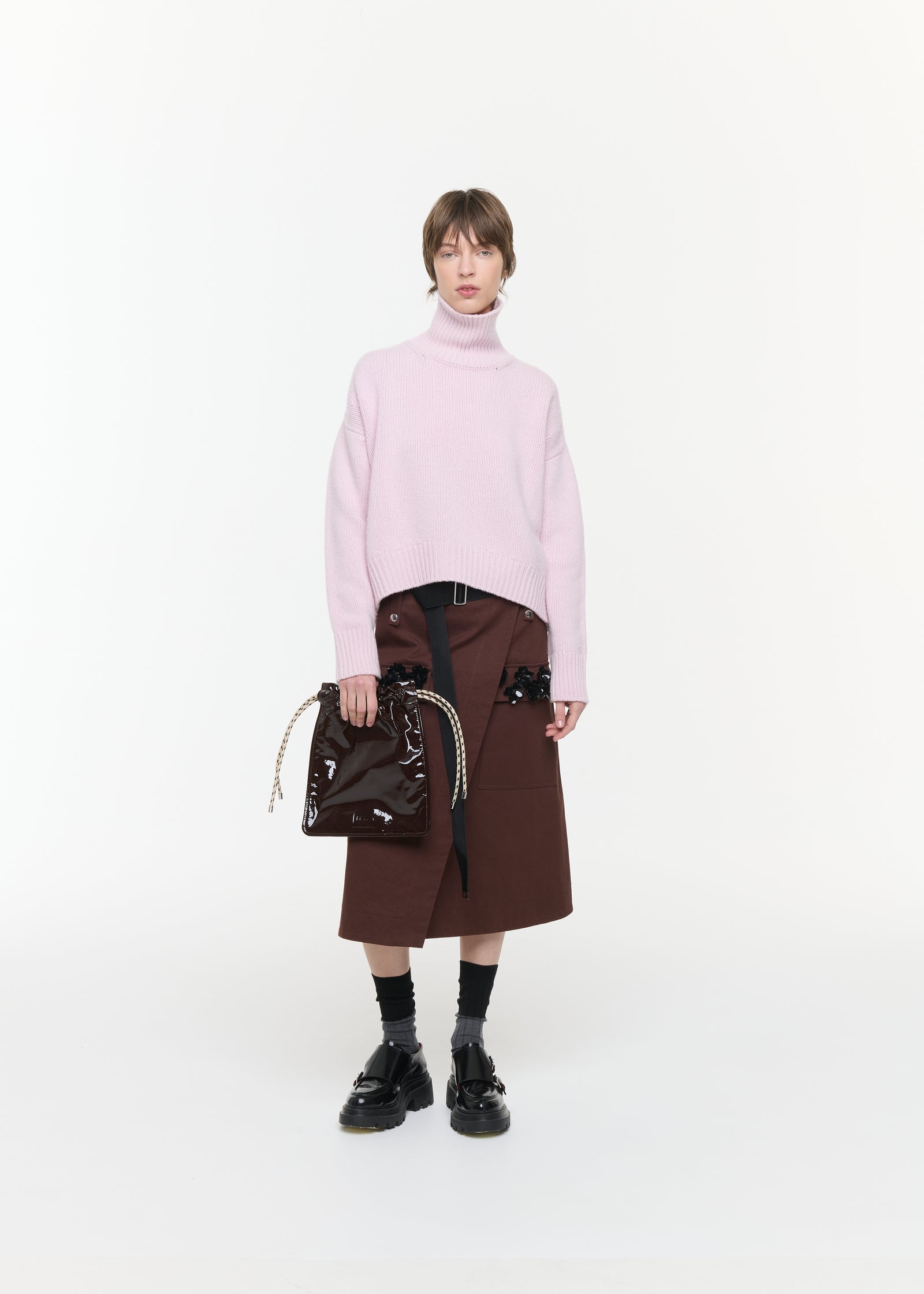 BROWN WRAP SKIRT WITH SEQUIN POCKETS