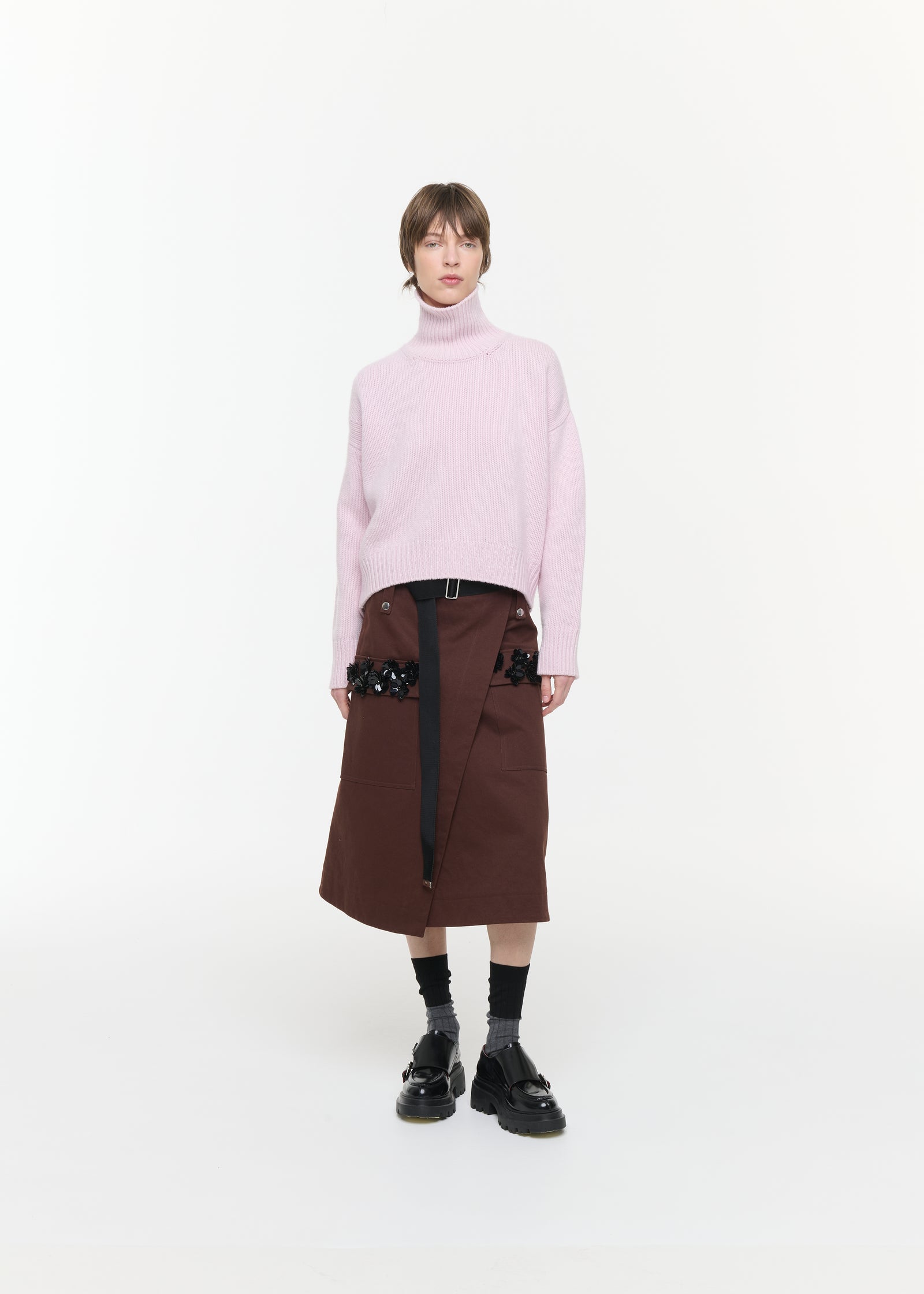 BROWN WRAP SKIRT WITH SEQUIN POCKETS